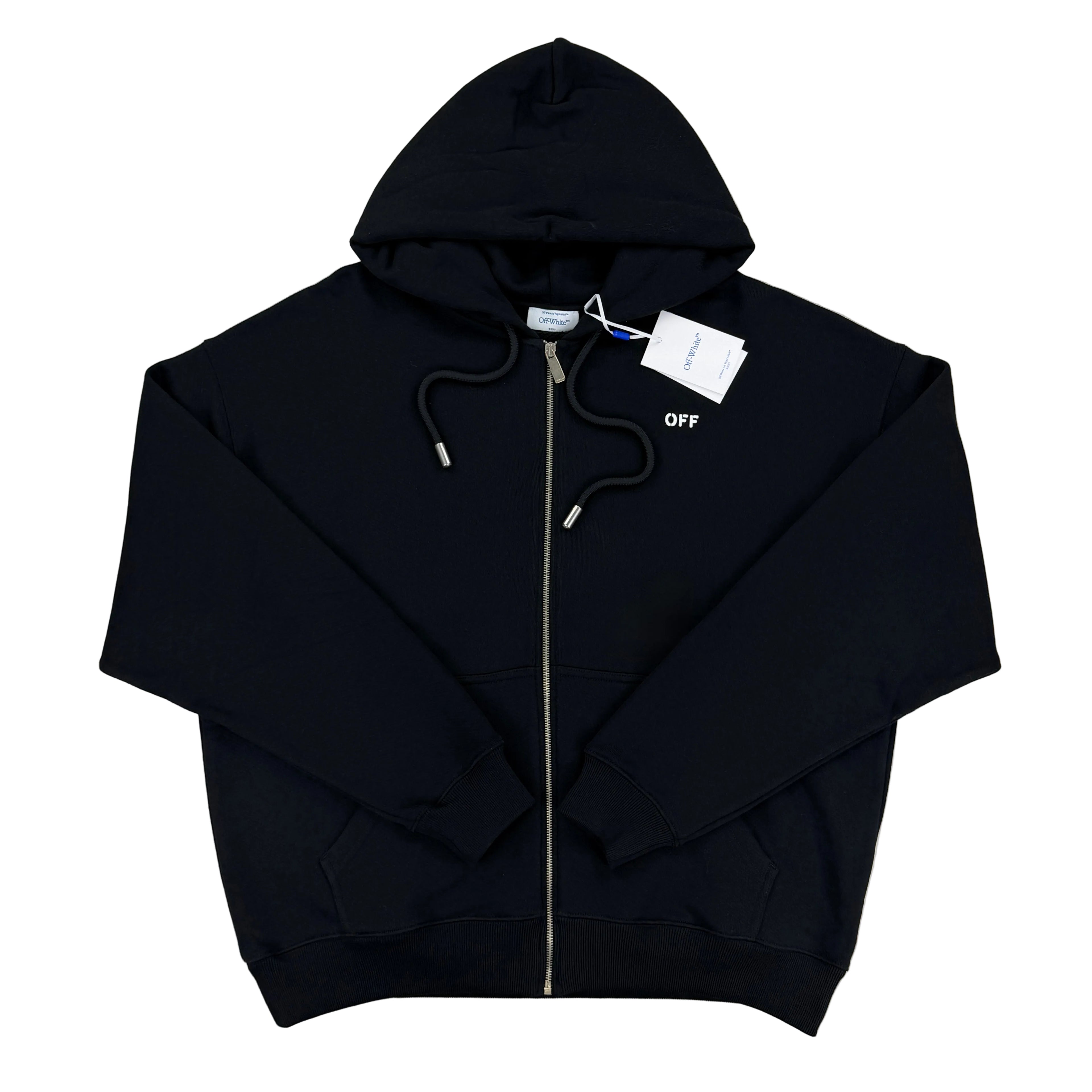 Off White Men’s Zip-up Black Hoodie - Medium
