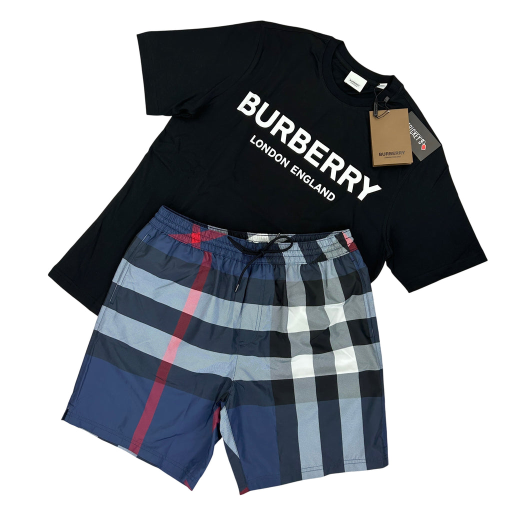 Burberry Men’s Black T-shirt & Navy Swim Short Set