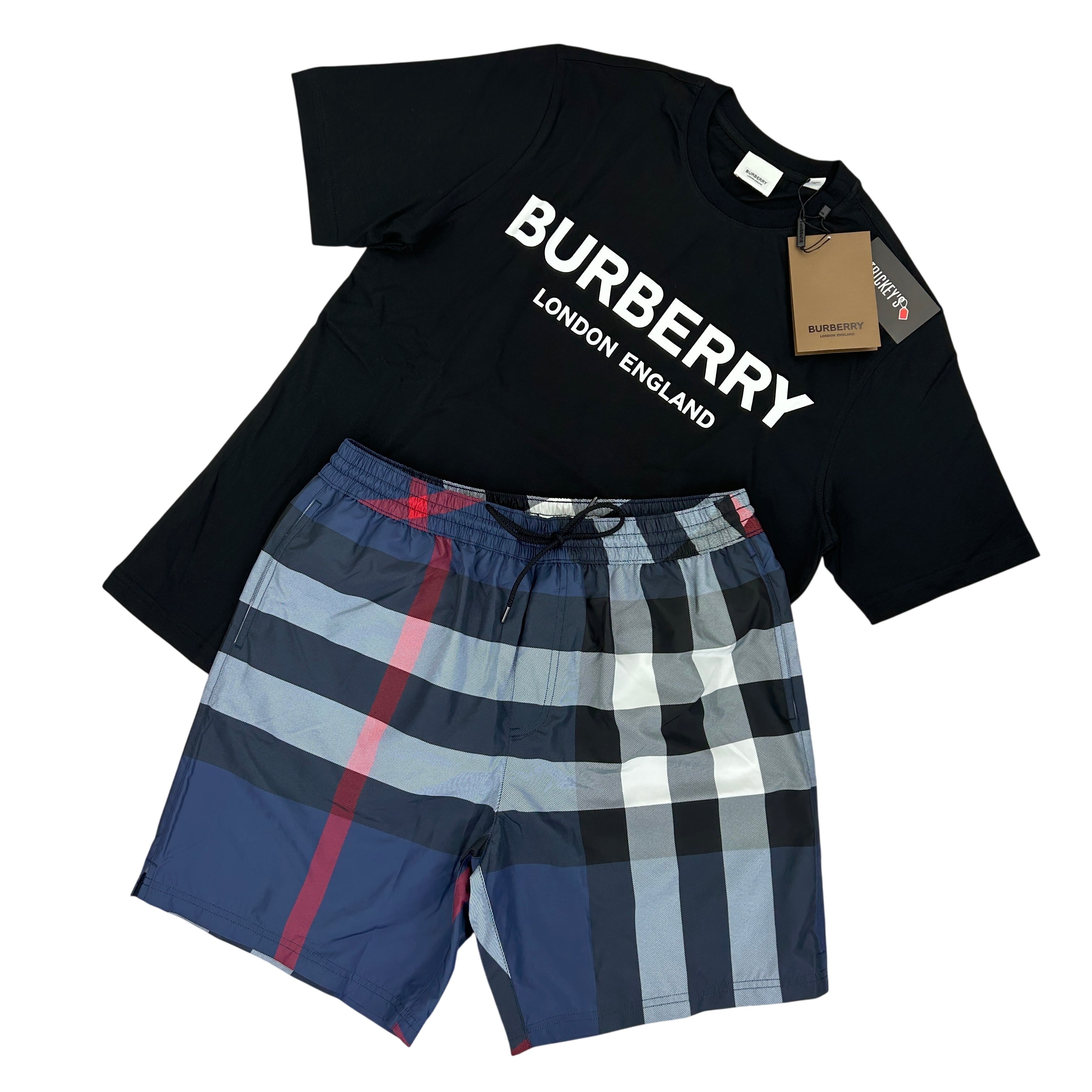 Burberry Men’s Black T-shirt & Navy Swim Short Set