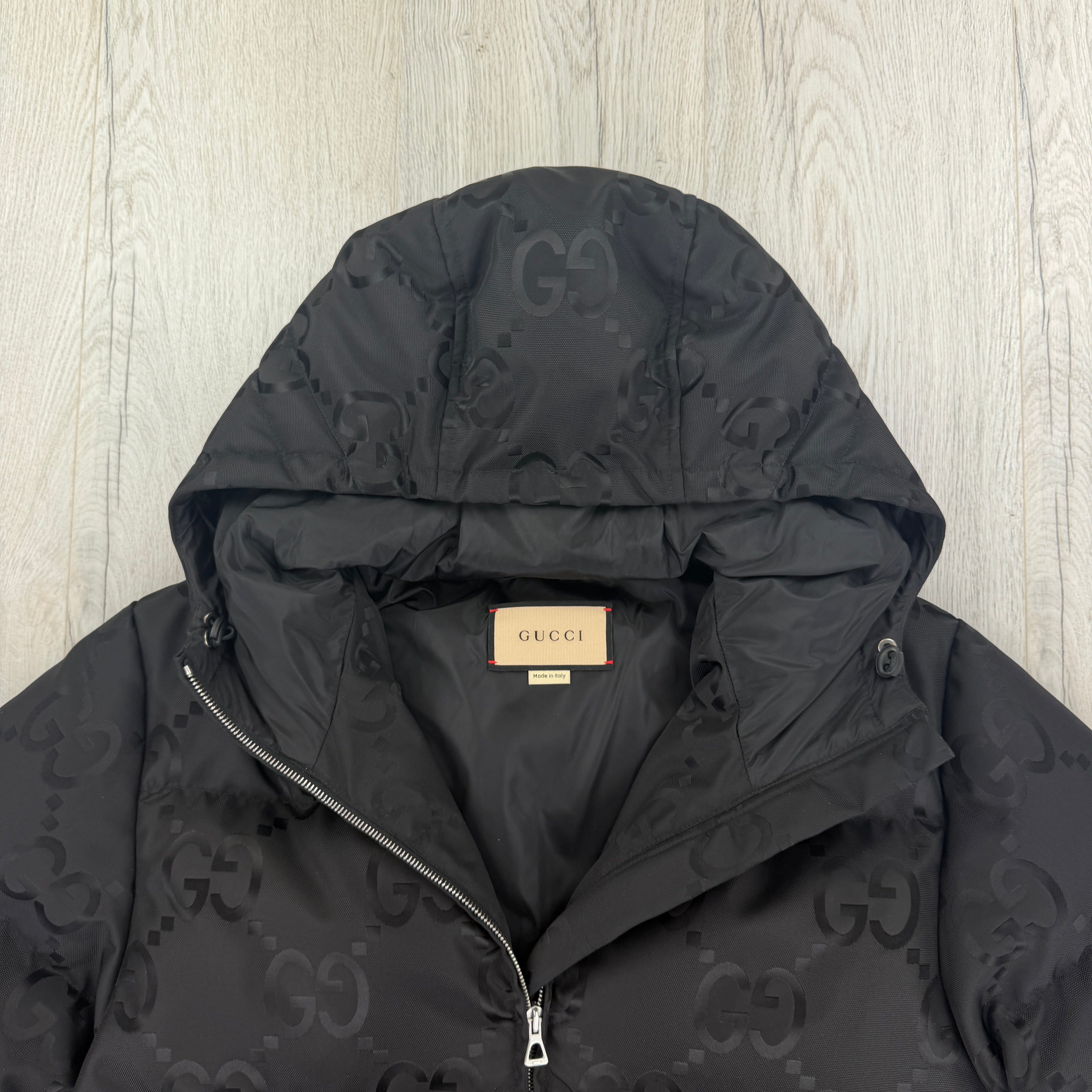 Gucci Men’s Jumbo GG Hooded Jacquard Nylon Puffer Jacket - Size 44 (Small)