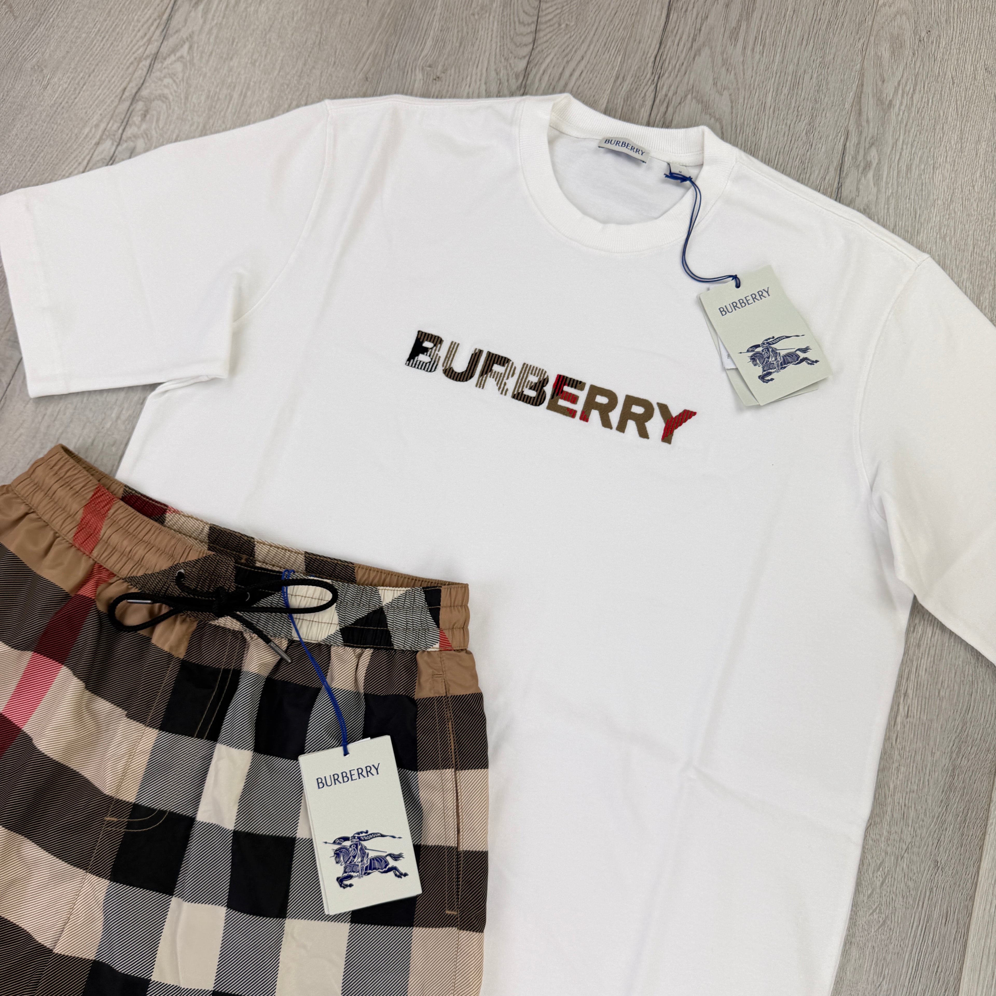 Burberry Men’s White T-shirt & Shorts Set