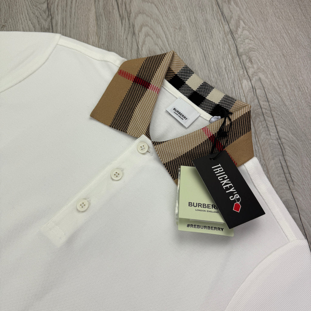 Burberry Men’s White Slim-Fit Checked Cotton-Piqué Polo Shirt