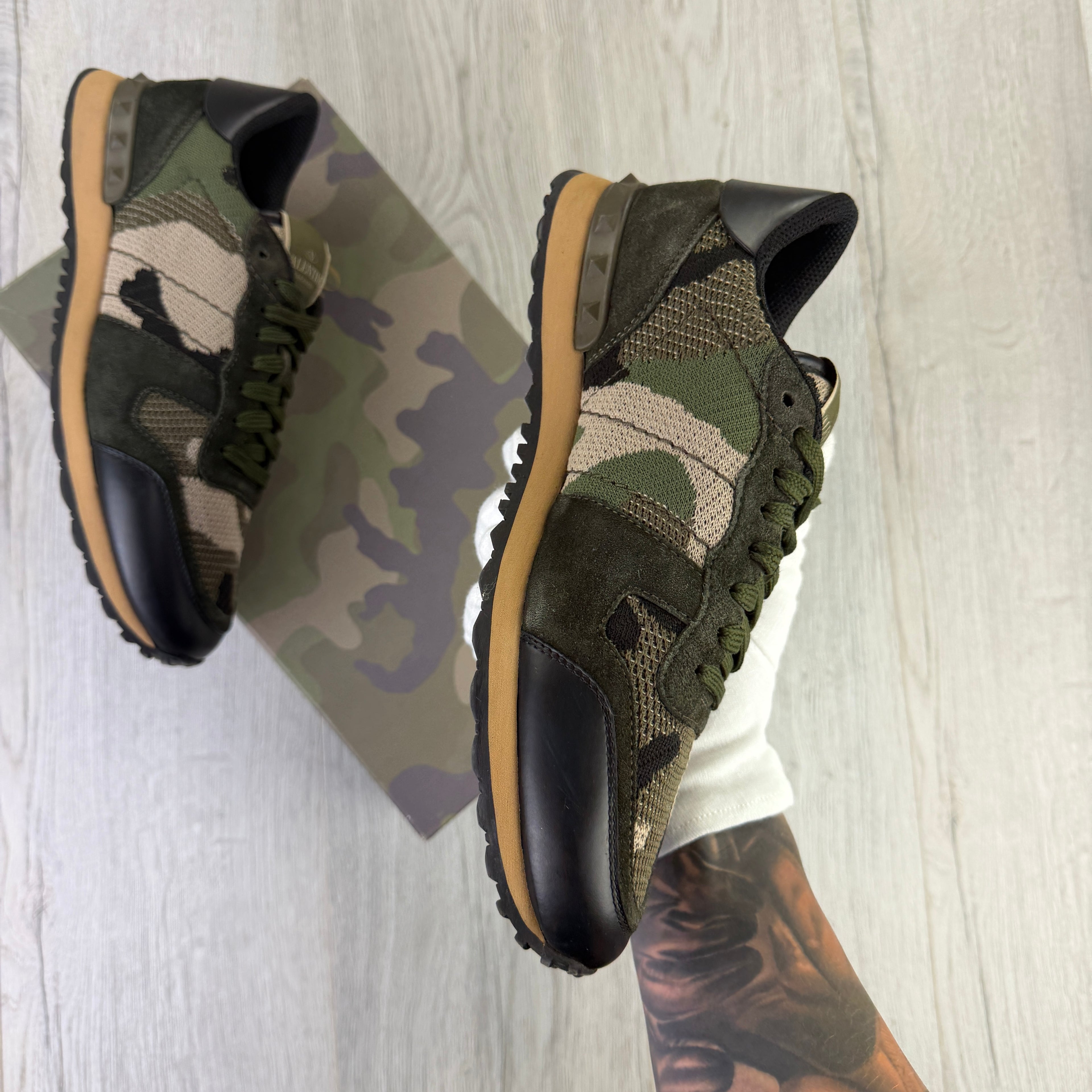 Valentino Men’s Khaki Camo  Mesh Rockrunner Trainers - Uk 7