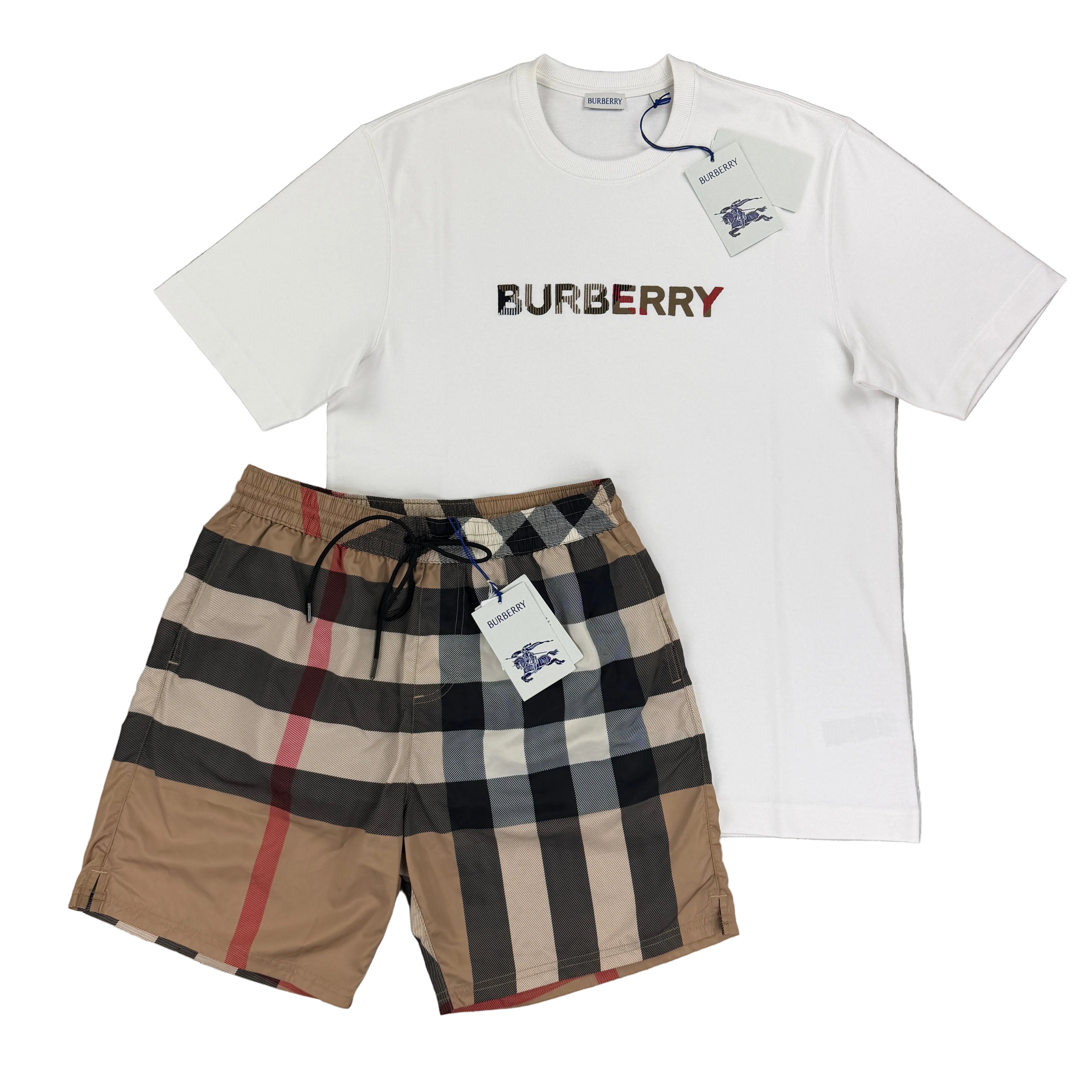 Burberry Men’s White T-shirt & Shorts Set