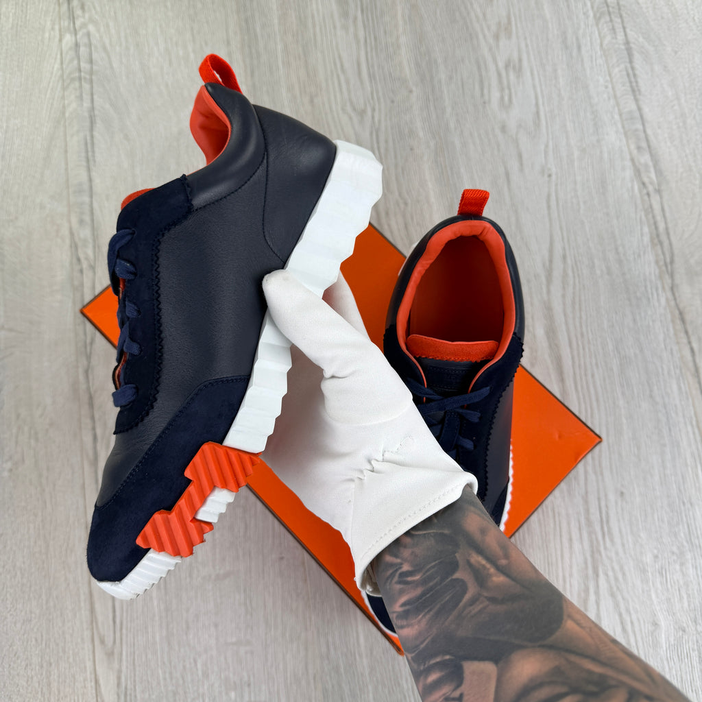 Hermes Men’s Navy & Orange Bouncing Sneakers - 42.5 (Fit Uk 8.5)
