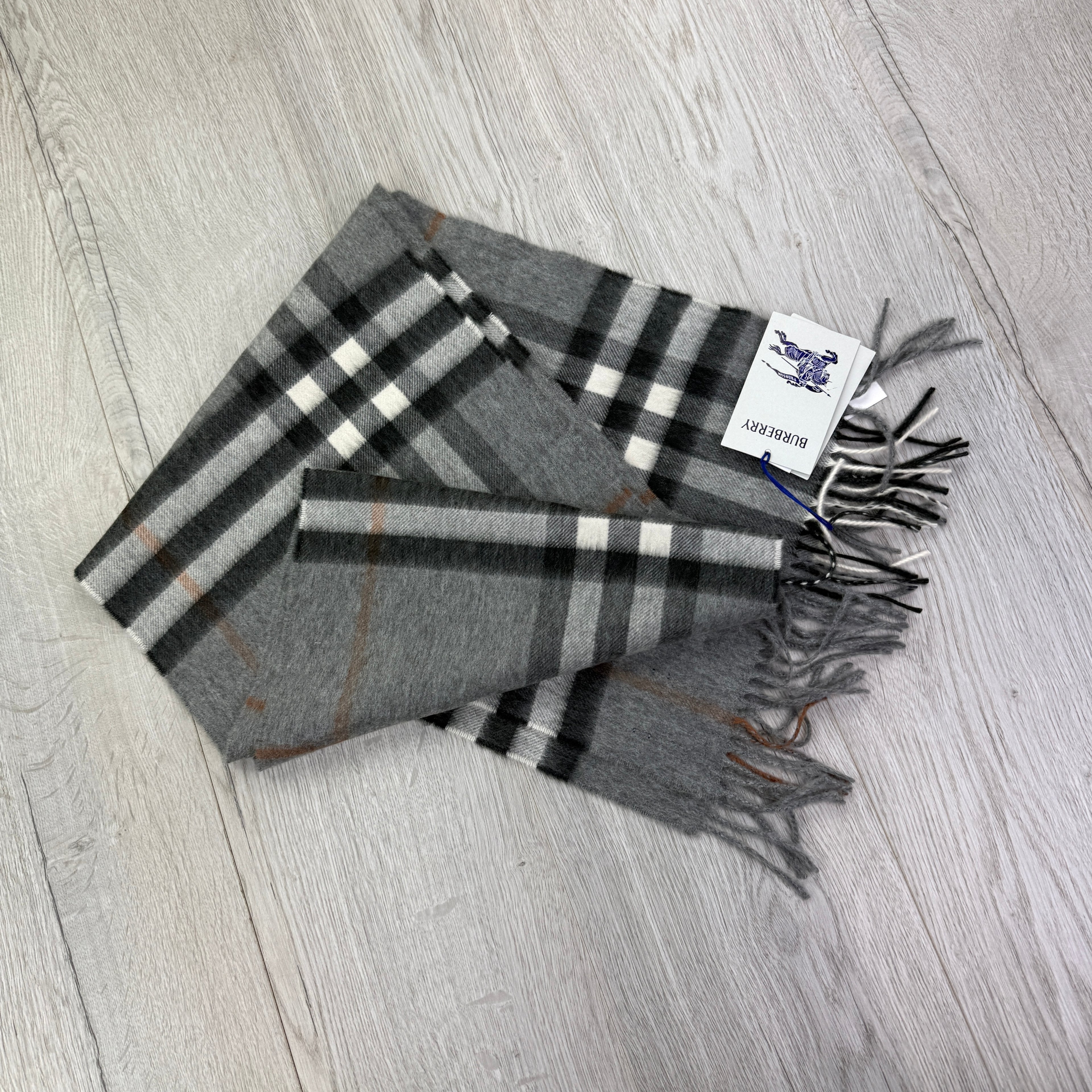 Burberry Grey Check Cashmere Scarf