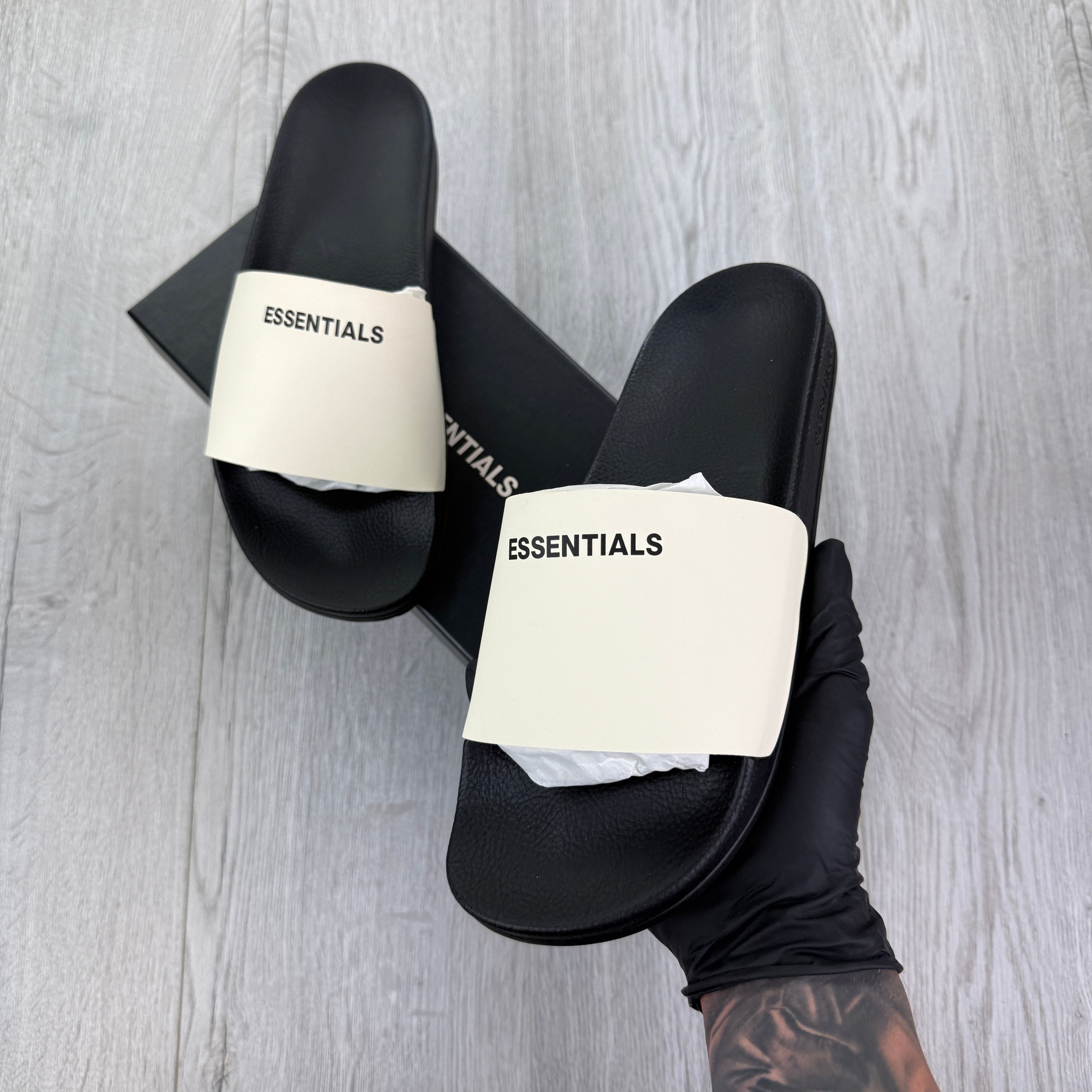 Essentials Men’s Black & Beige Sliders