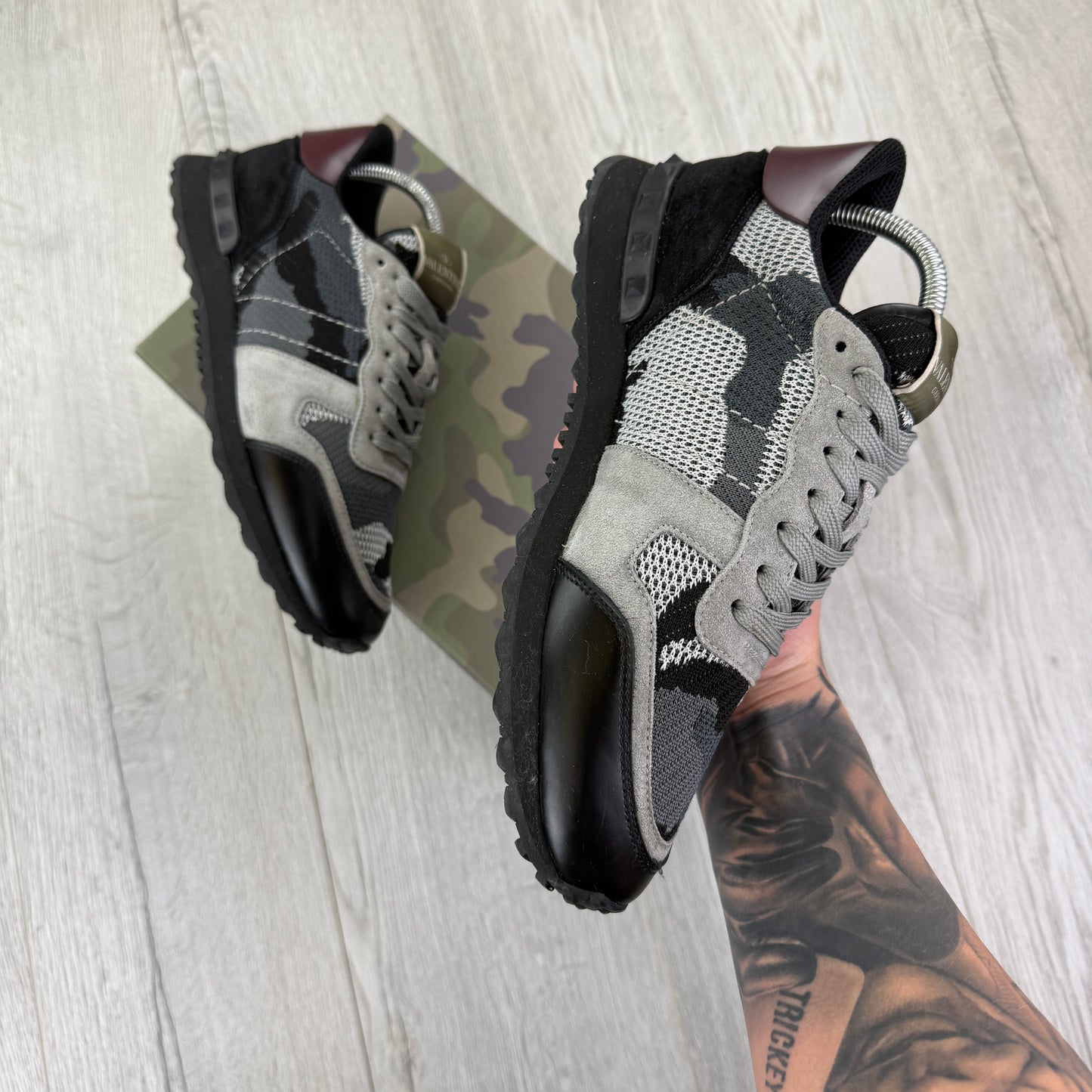 Valentino Men’s Black & Grey Camo Mesh Rockrunner Trainers - Uk 7