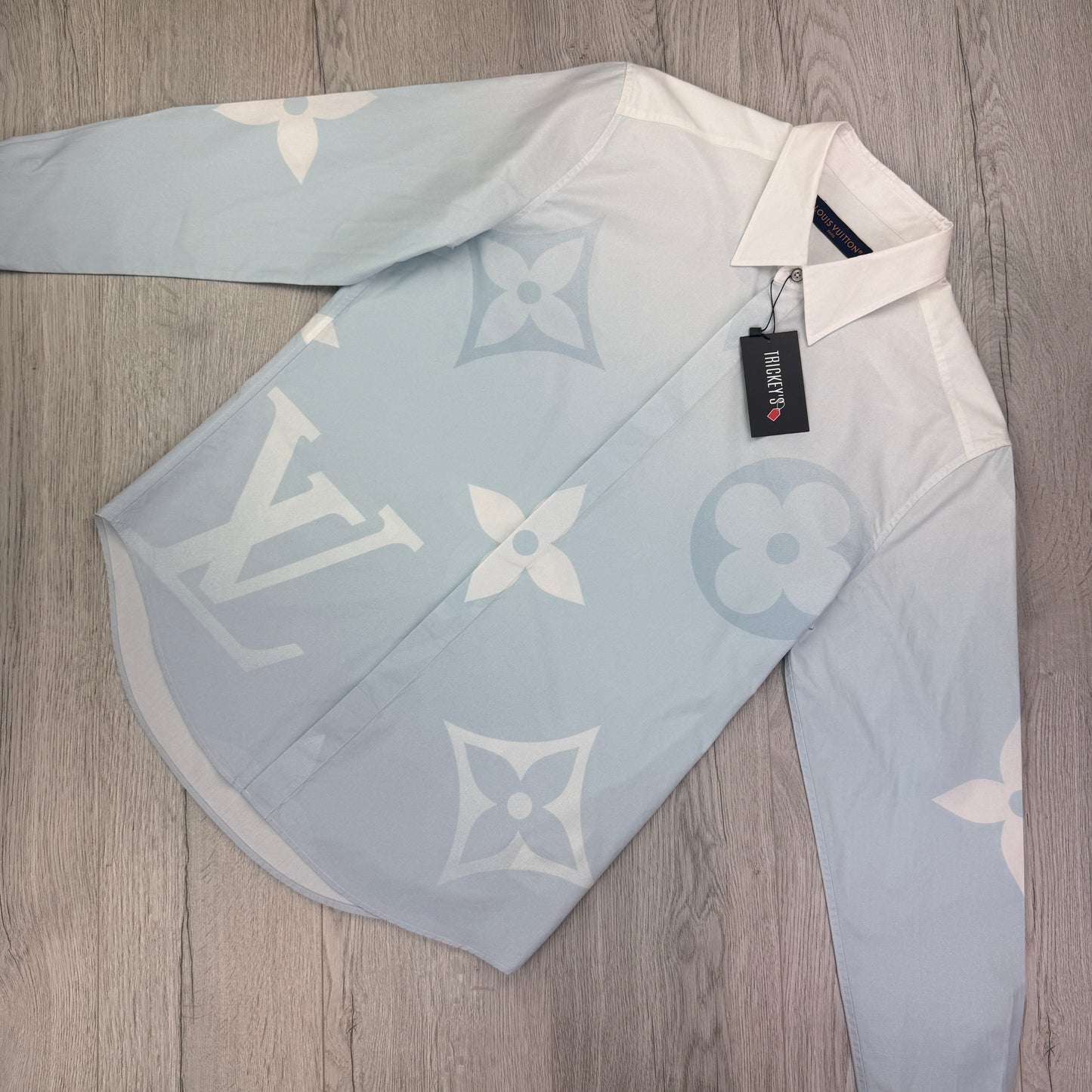 Louis Vuitton Baby Blue Monogram Printed Long-Sleeved Cotton Poplin Shirt - Medium