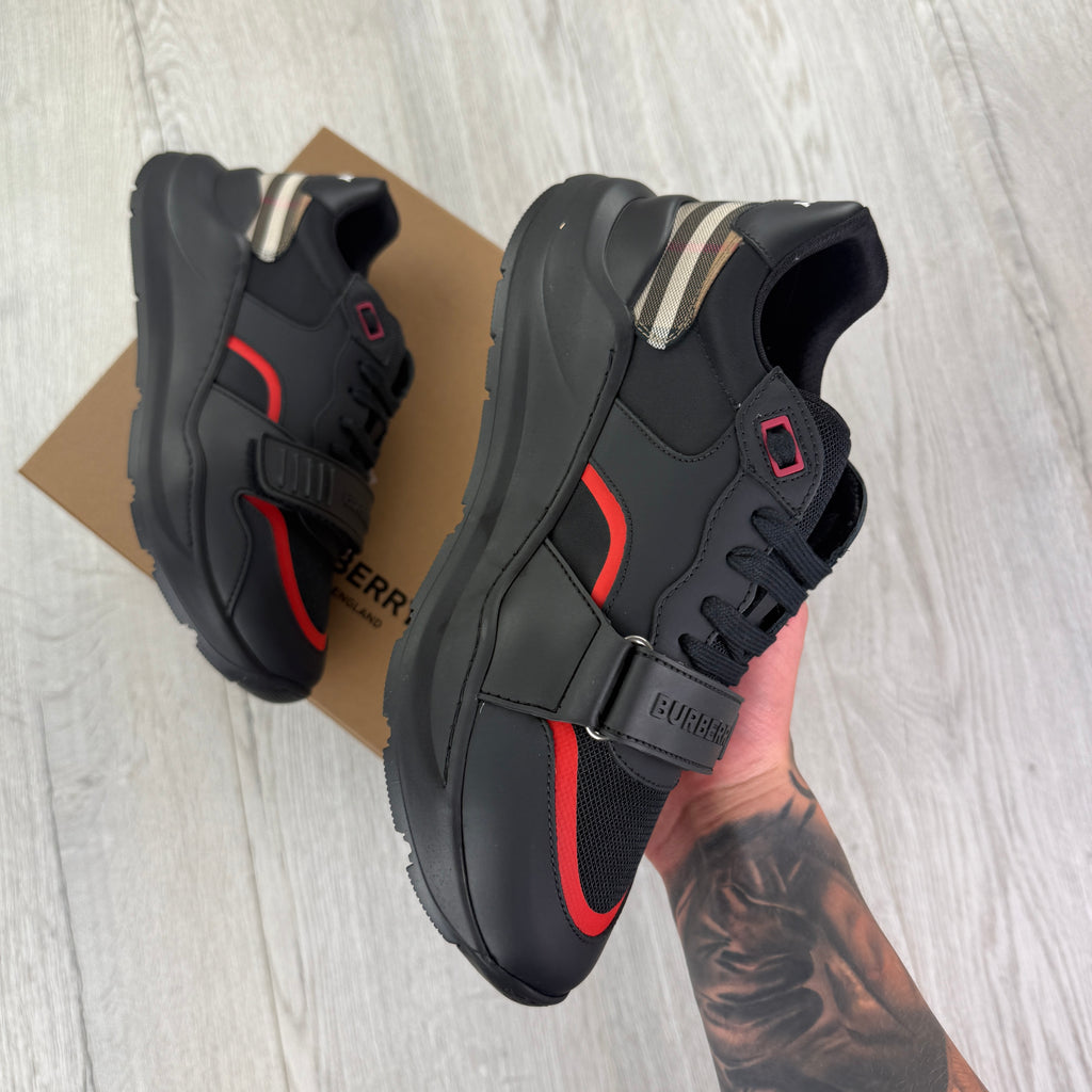 Burberry Men’s Black & Red Ramsey Check Trainers