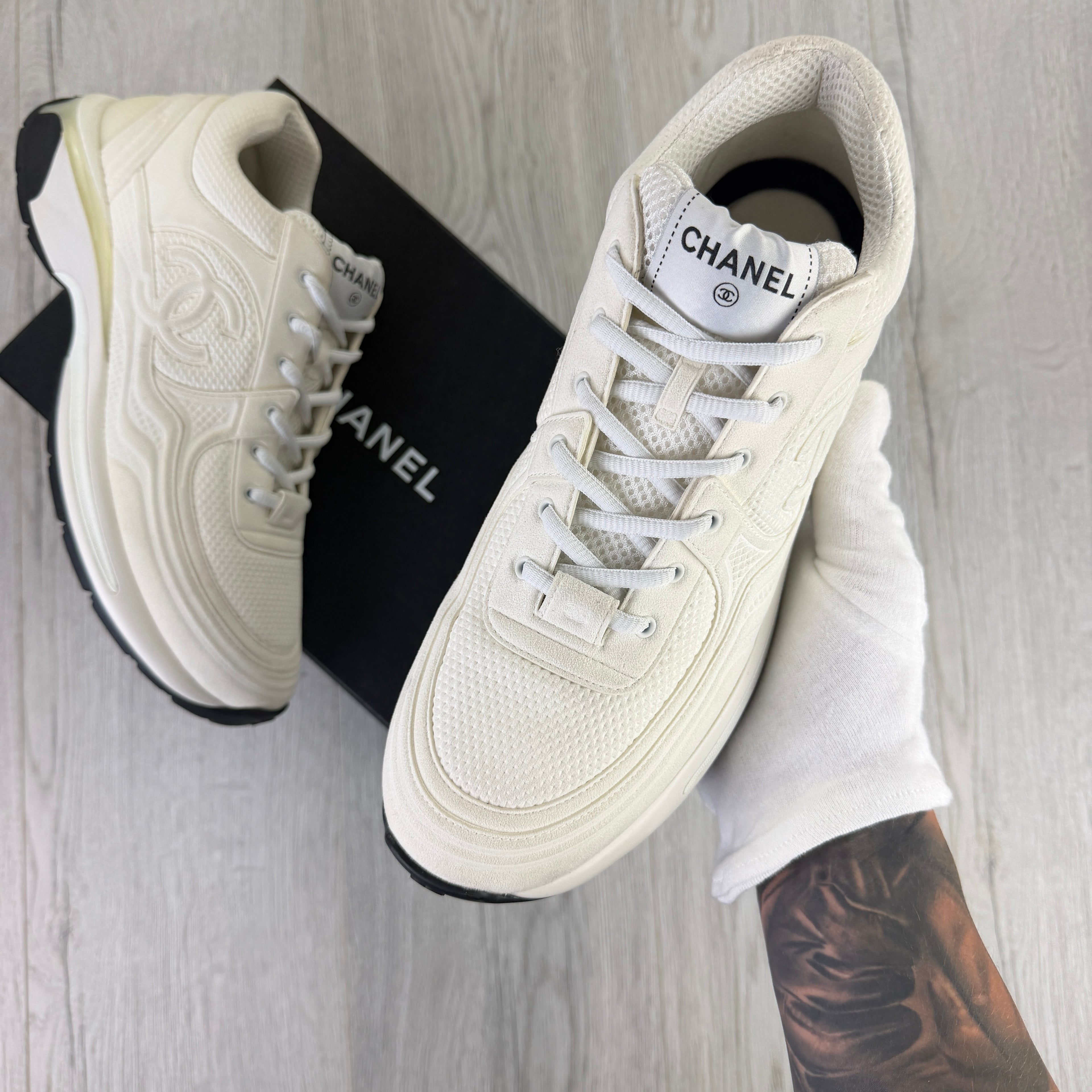 Chanel Men’s White CC Runners - Uk 11