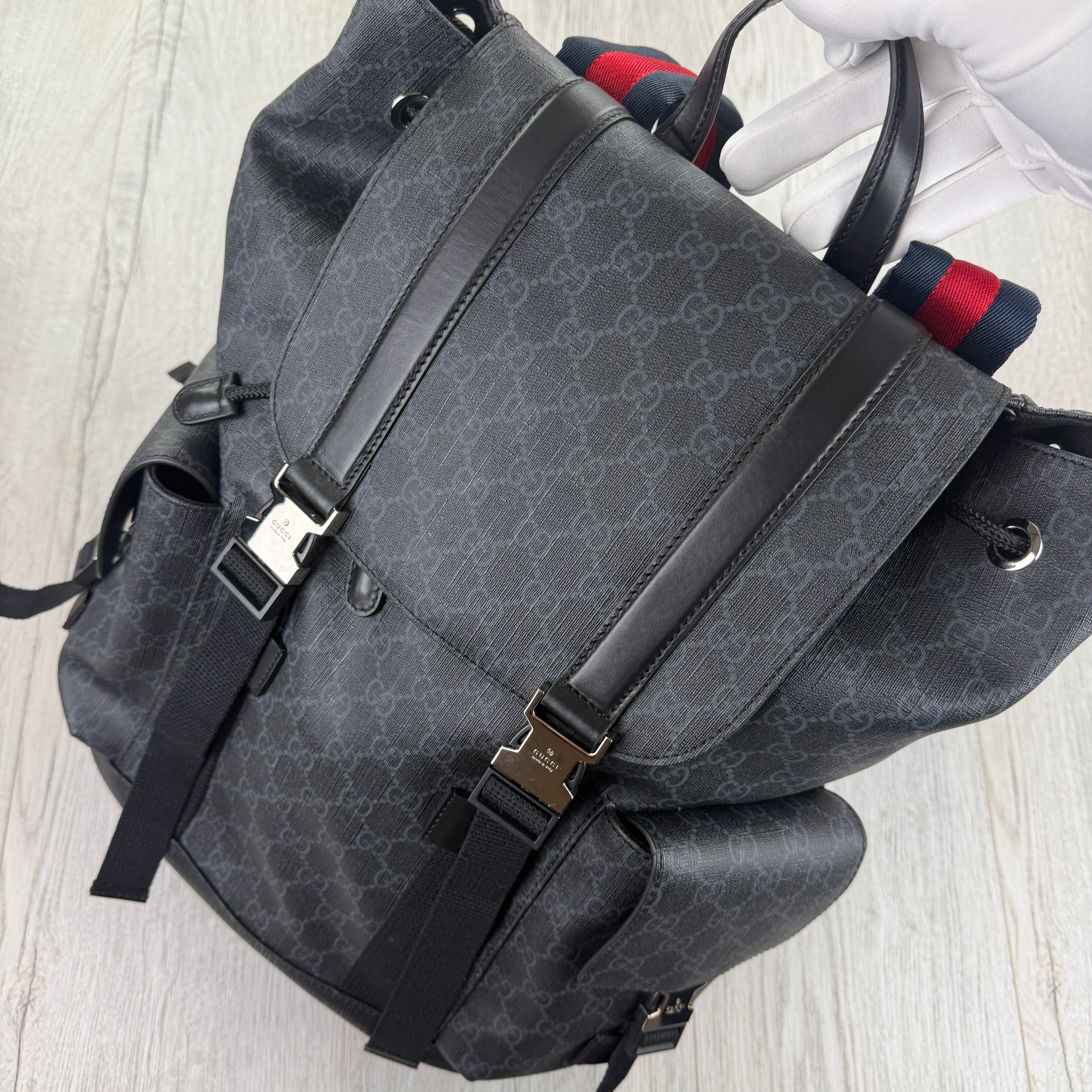 Gucci Mens GG Supreme Web Backpack