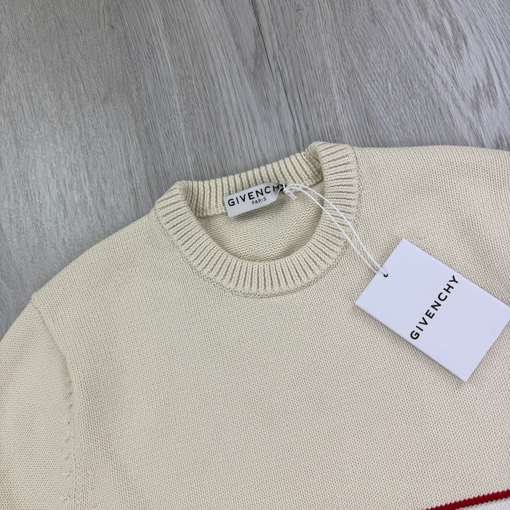 Givenchy Men’s Beige Stripe Logo Knitted Crewneck Jumper