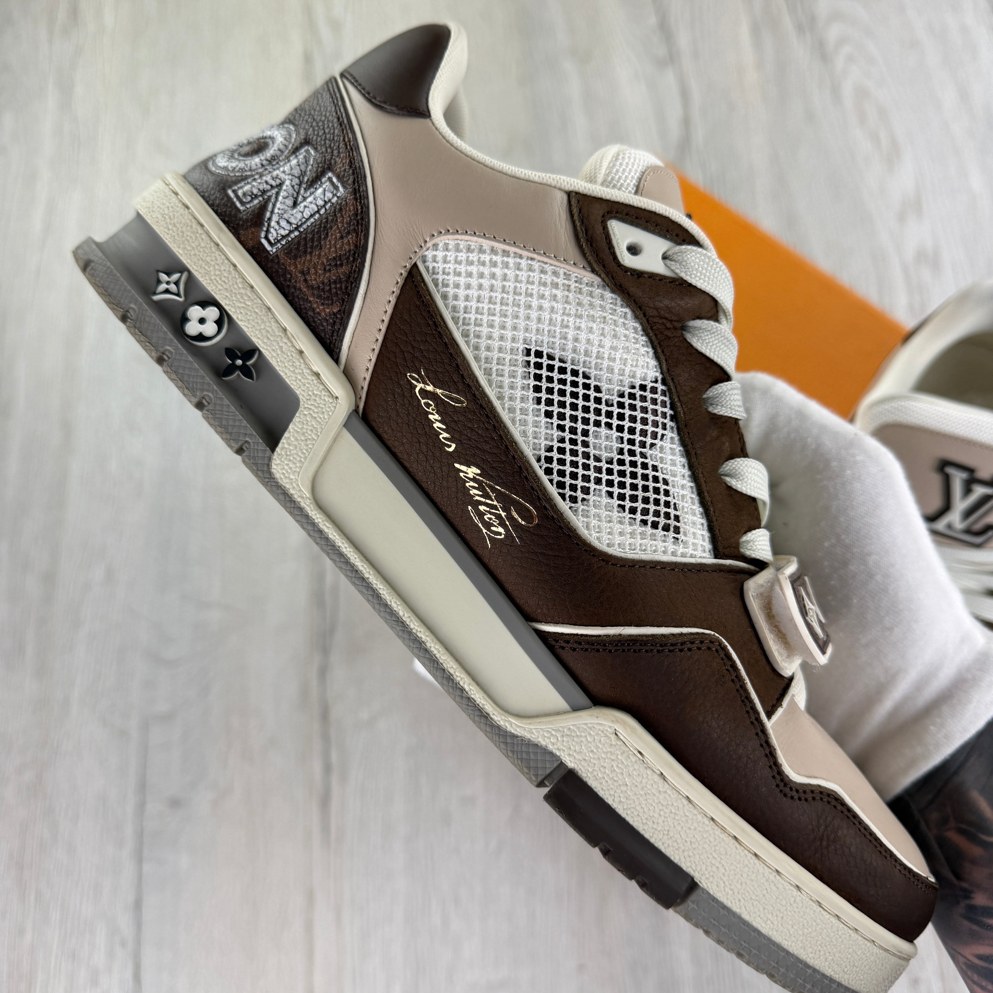 Louis Vuitton Men’s Moka Brown Monogram Flower Trainers - Uk 8 (Fit 8.5/9)