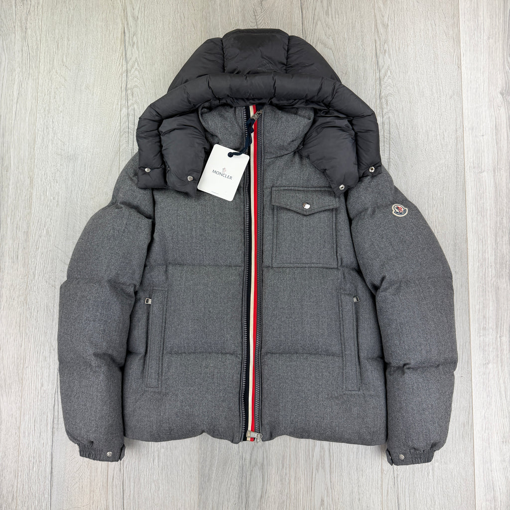 Moncler Men’s Grey Wool Montbeliard Hooded Short Down Jacket - Size 3