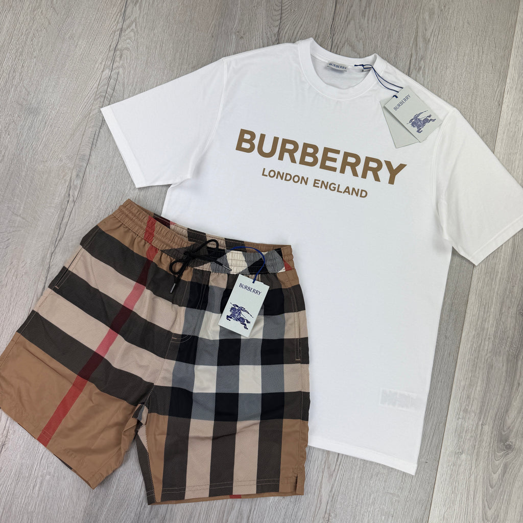 Burberry Men’s White T-shirt & Shorts Set