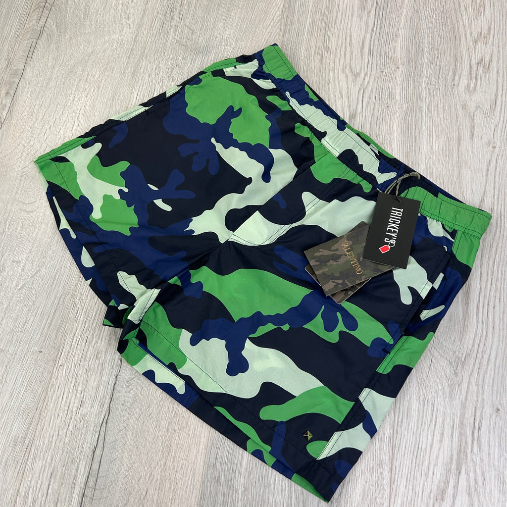 Valentino Men’s Green Navy Camo Swim Shorts - 44