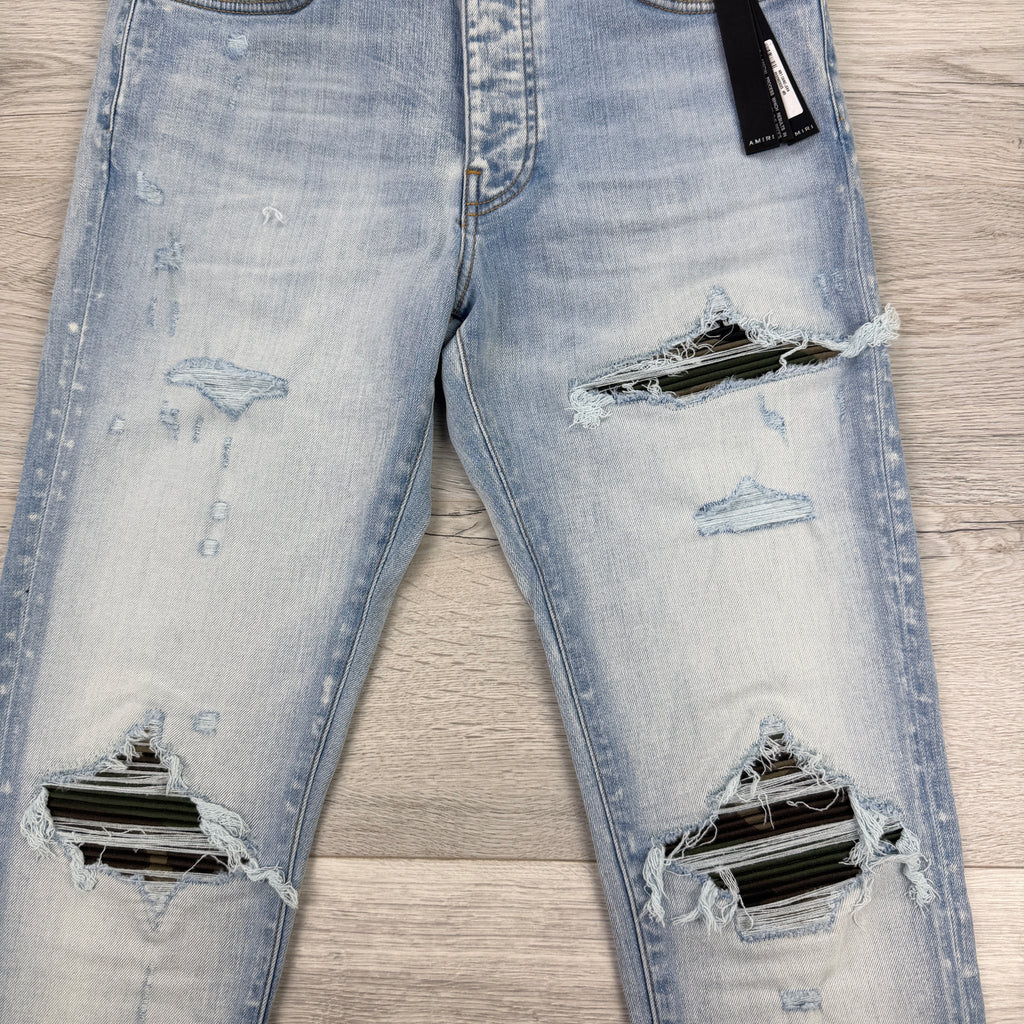 Amiri MX1 Distressed Blue Jeans Camo Patch - Uk 32