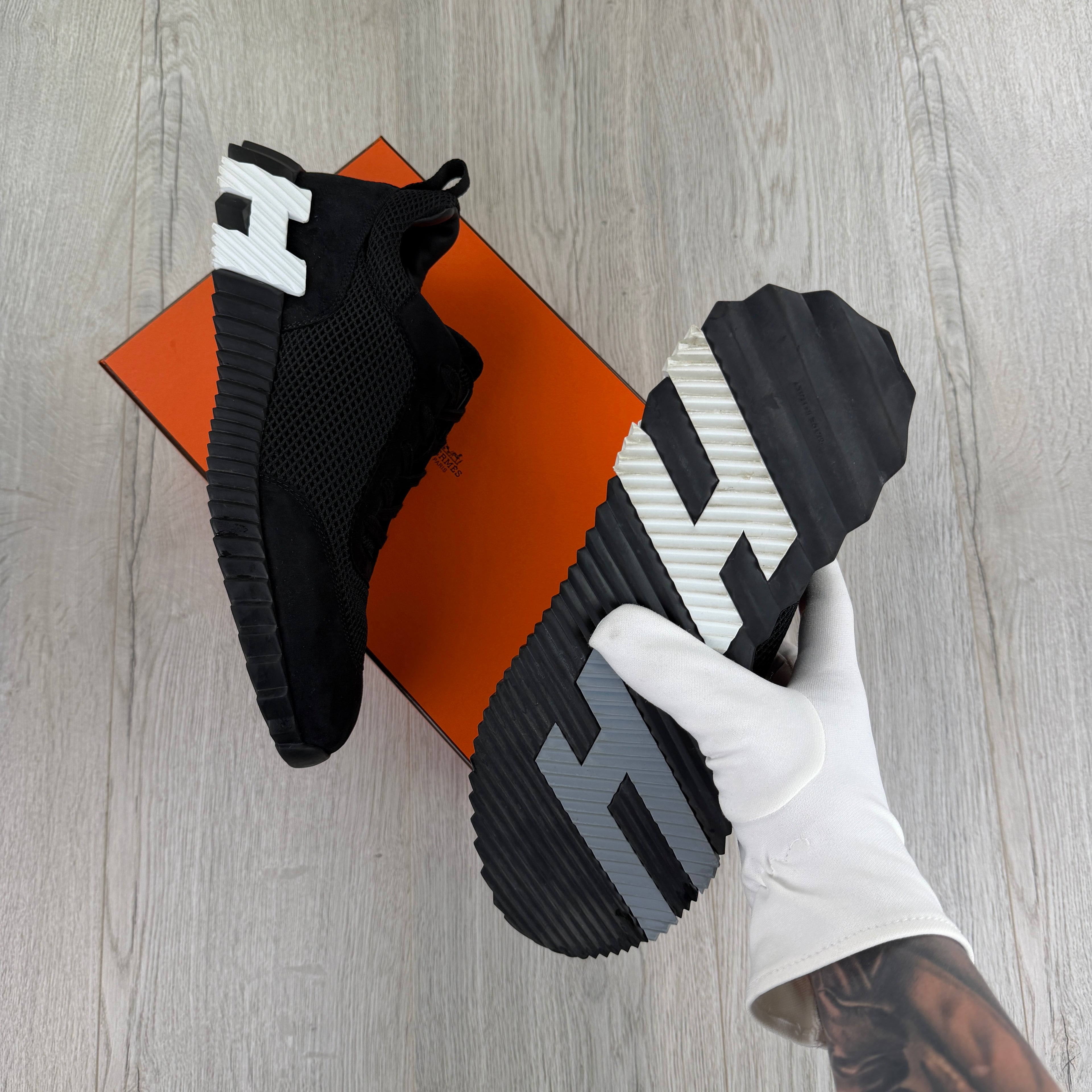 Hermes Men’s Black White Suede Bouncing Sneakers - 46 (Fit Uk 11)
