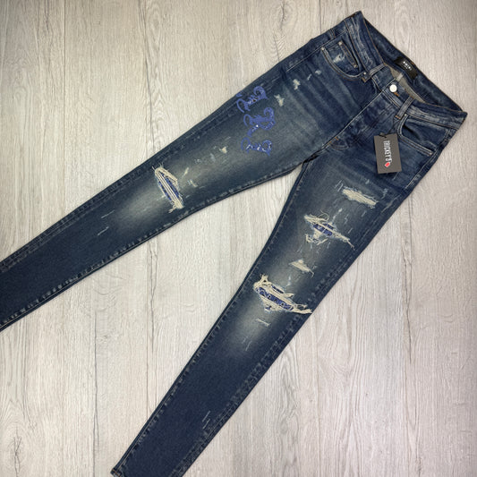 Amiri Men’s Distressed Jeans Side Old English Logo - Uk 30