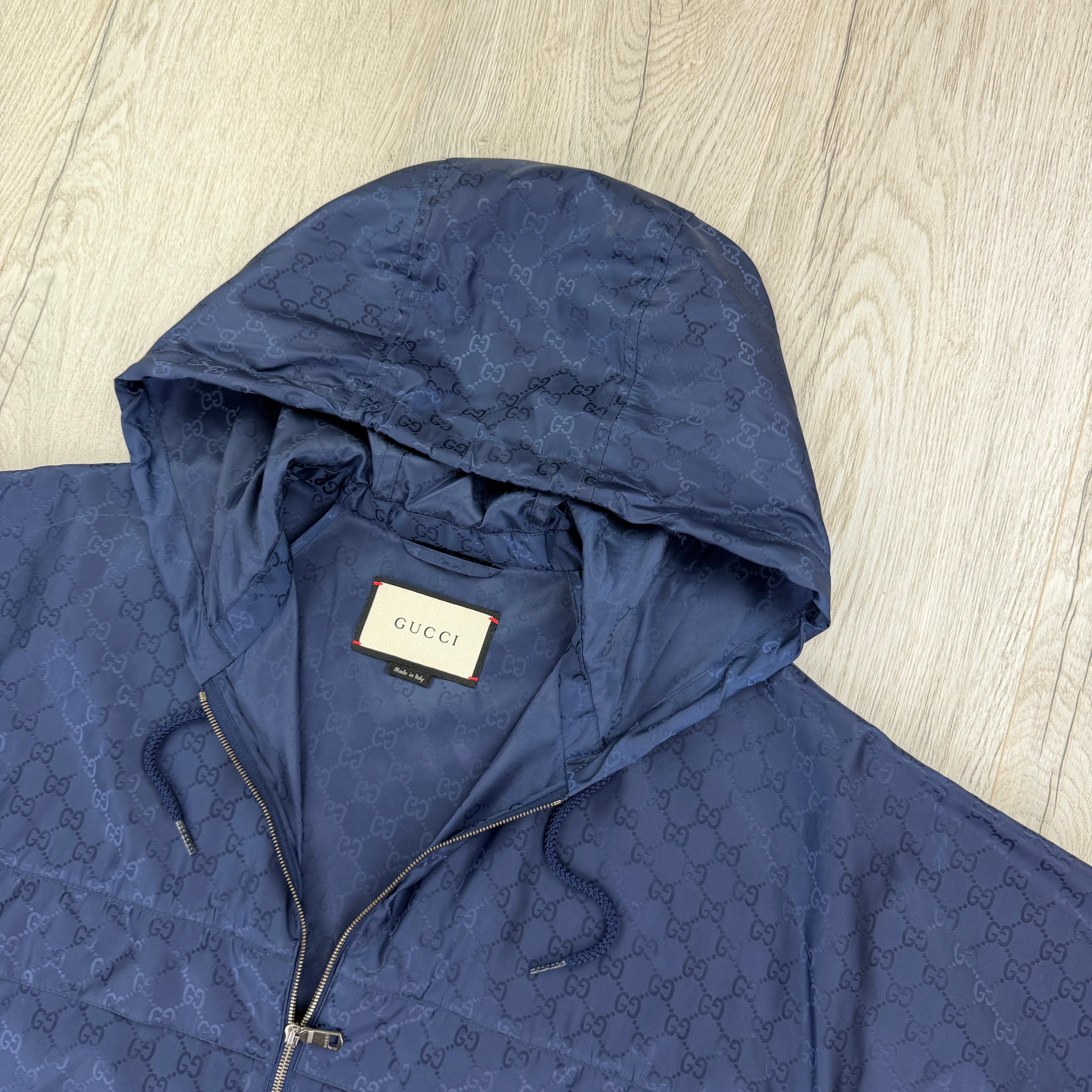 Gucci Men’s Navy Zip-up Monogrammed Windbreaker - 50 (Fit XL)