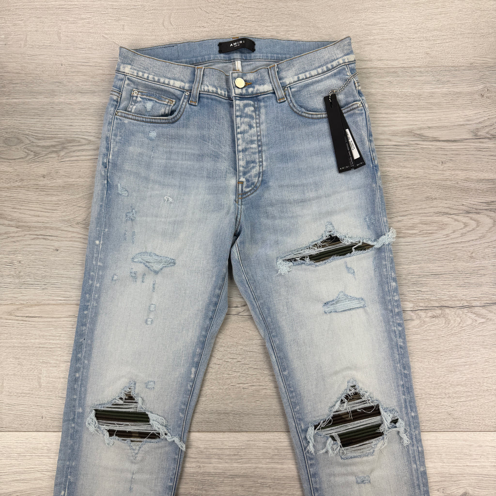 Amiri MX1 Distressed Blue Jeans Camo Patch - Uk 32