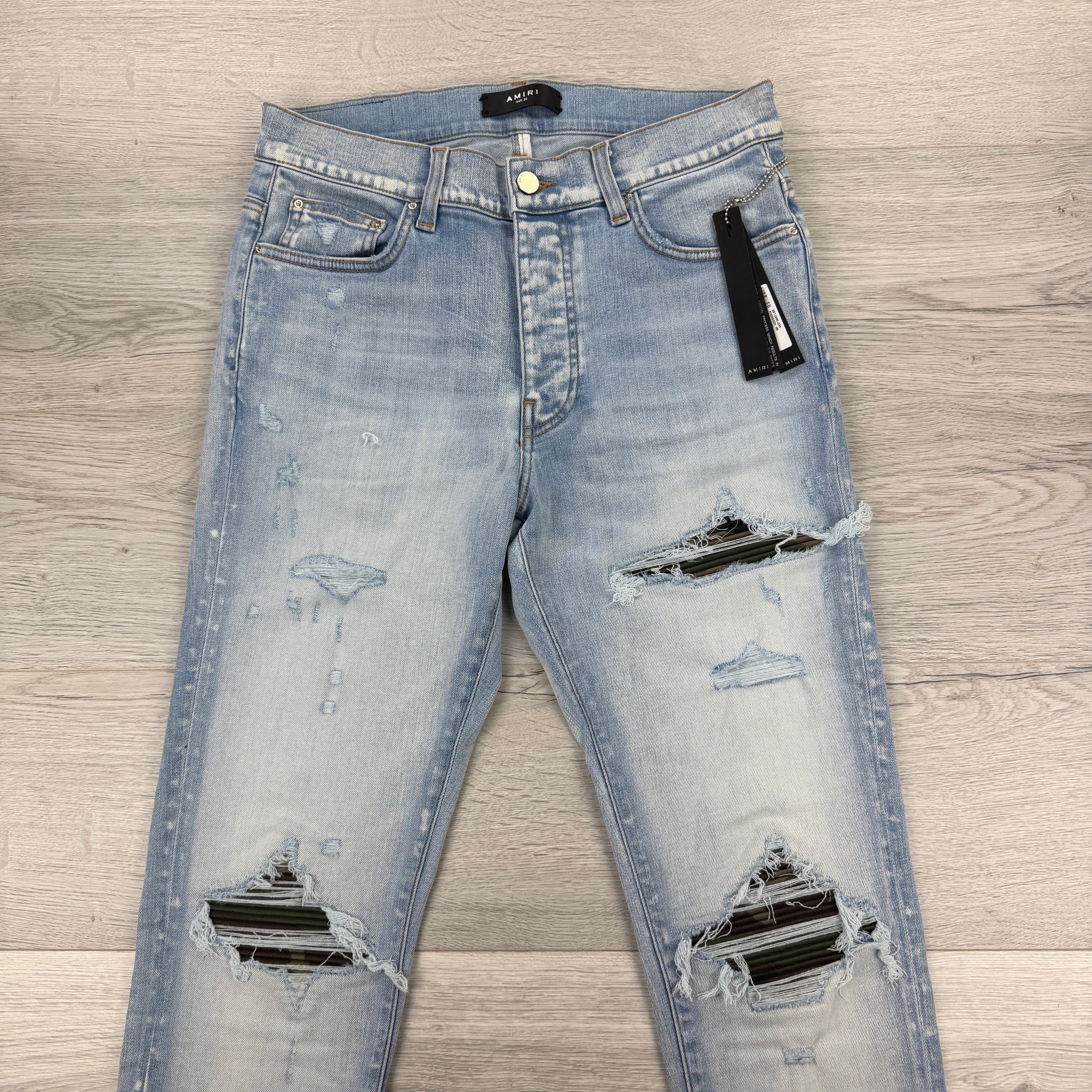 Amiri MX1 Distressed Blue Jeans Camo Patch - Uk 32