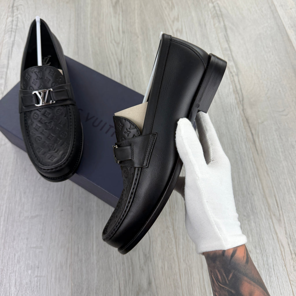 Louis Vuitton Mens Black Major Monogram Loafers
