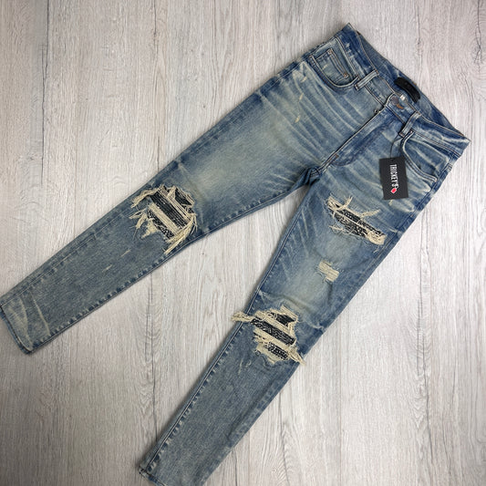 Amiri MX1 Light Blue Distressed Ripped Indigo Jeans - Uk 29