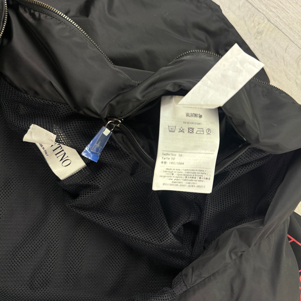 Valentino Men’s Black Windbreaker Jacket Red Logo - Size 50 (Fits Medium)