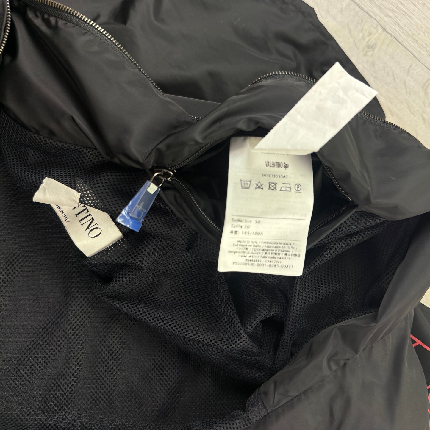 Valentino Men’s Black Windbreaker Jacket Red Logo - Size 50 (Fits Medium)