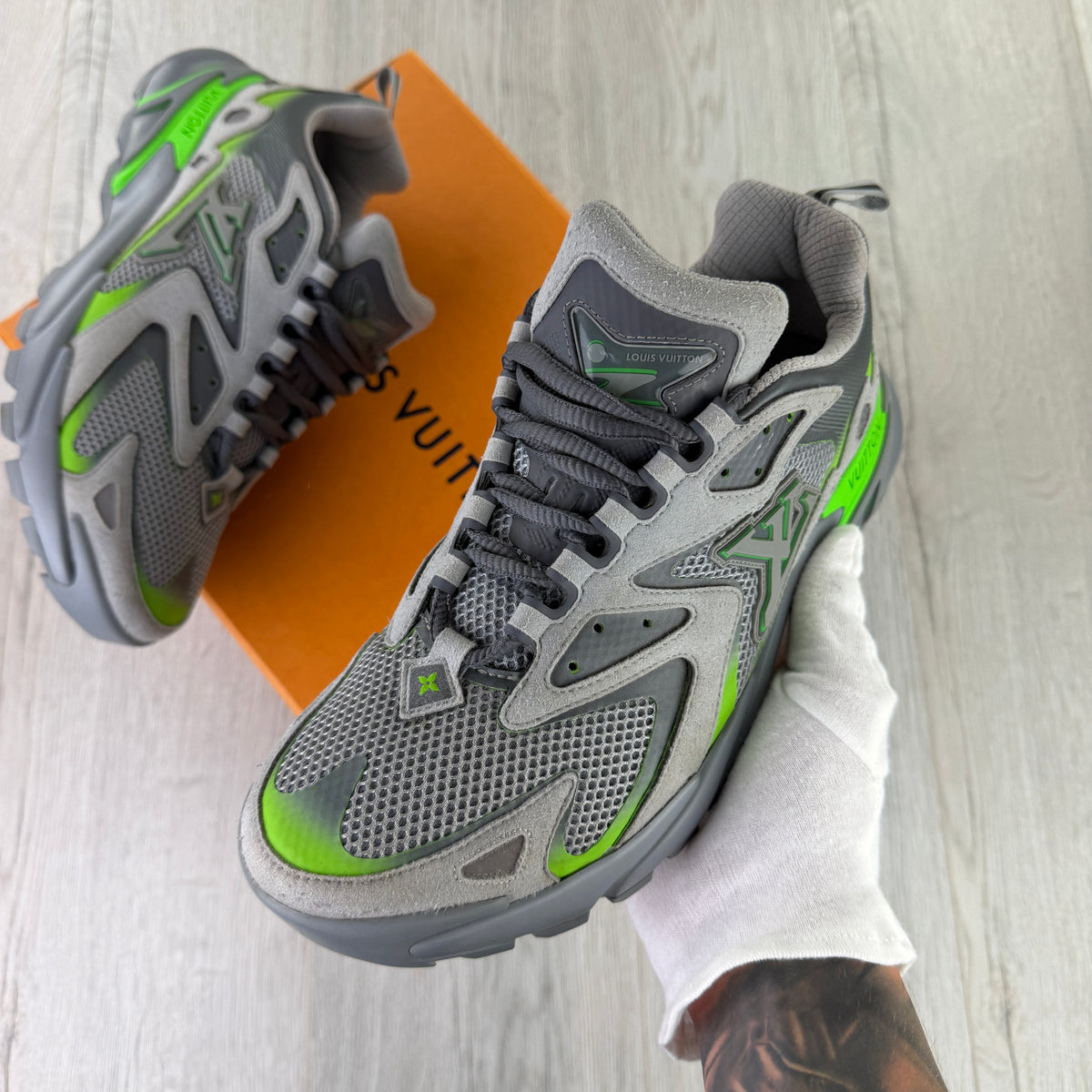 Louis Vuitton Men’s Grey/Green Tactical Trainers - Uk 8.5