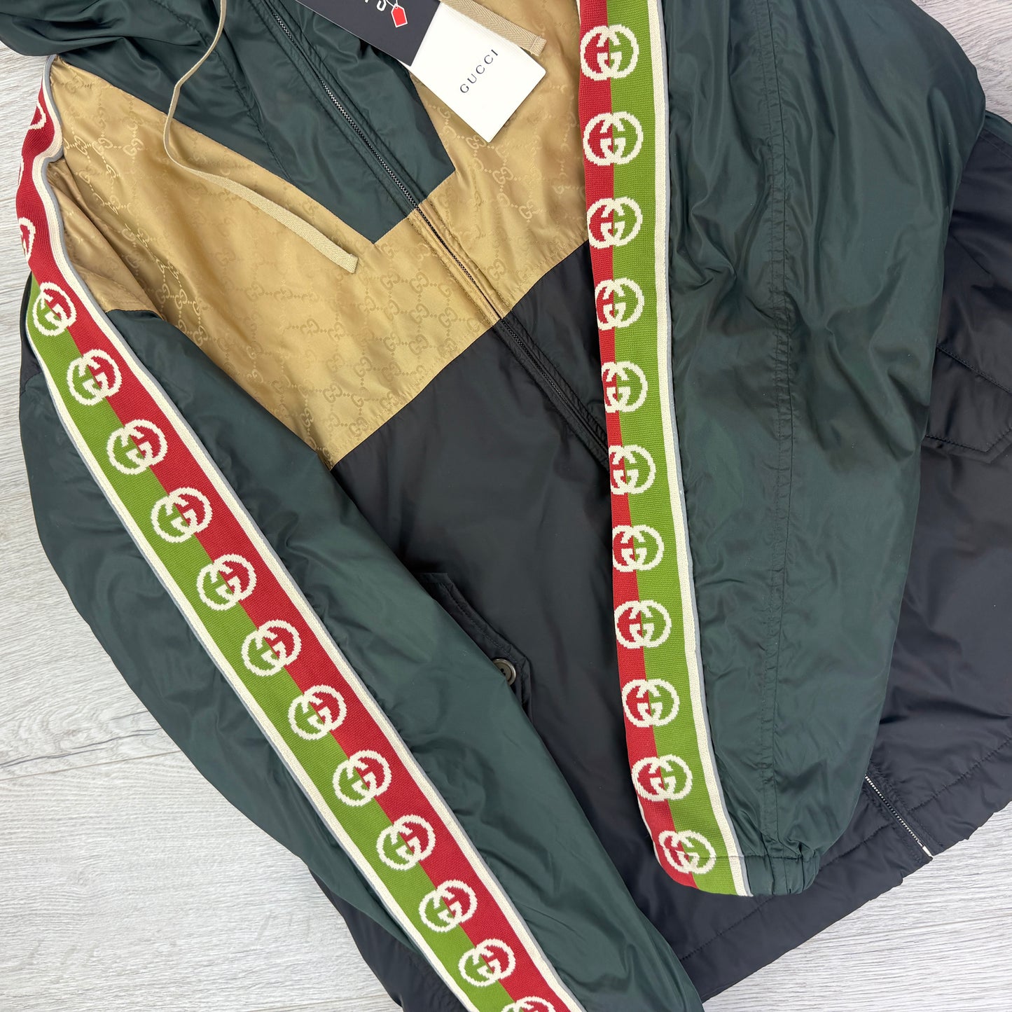 Gucci GG Jacquard Logo & Web Stripe Nylon Jacket - 48 (Fits Large)