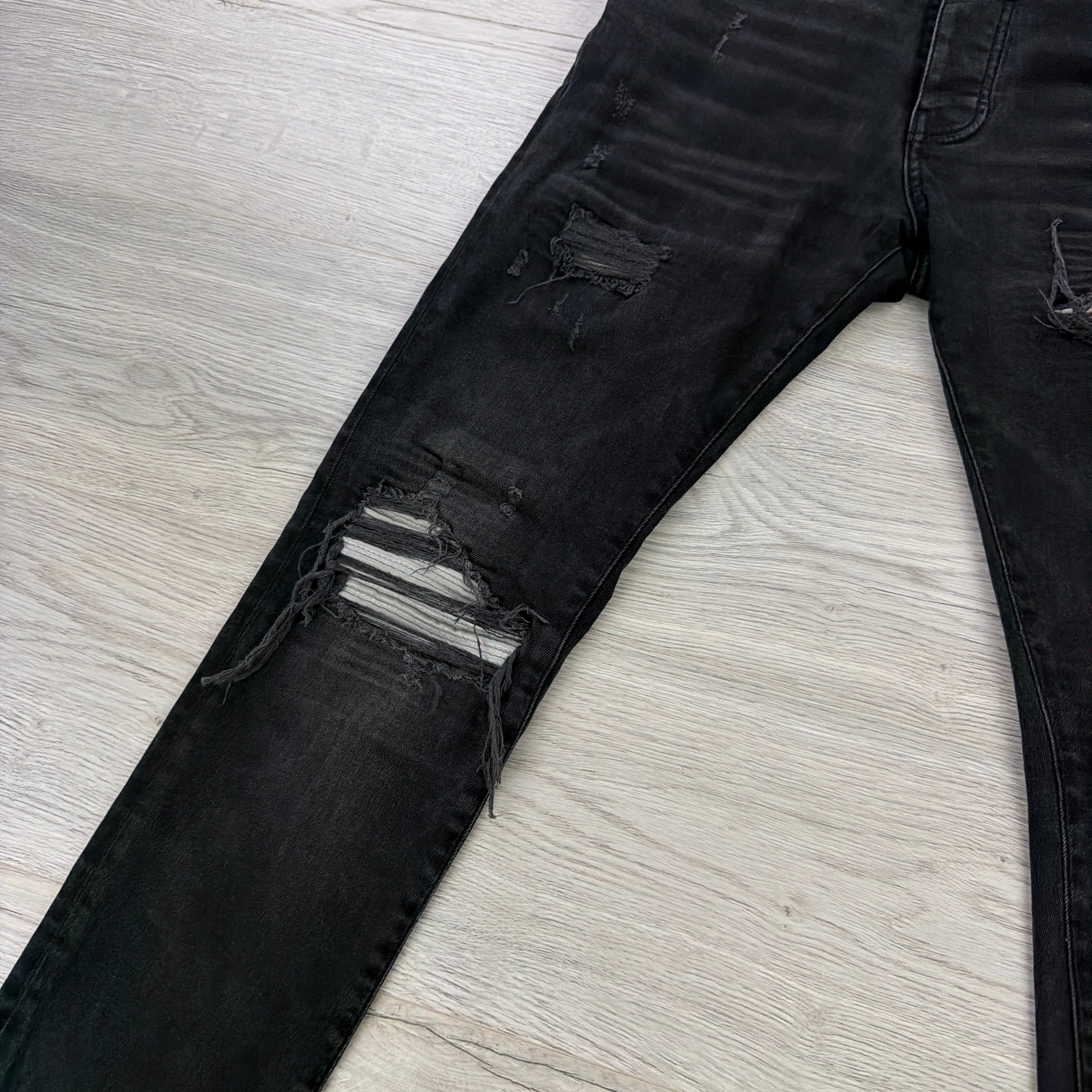 Amiri Men’s MX1 Aged Black Distressed Jeans - Uk 32