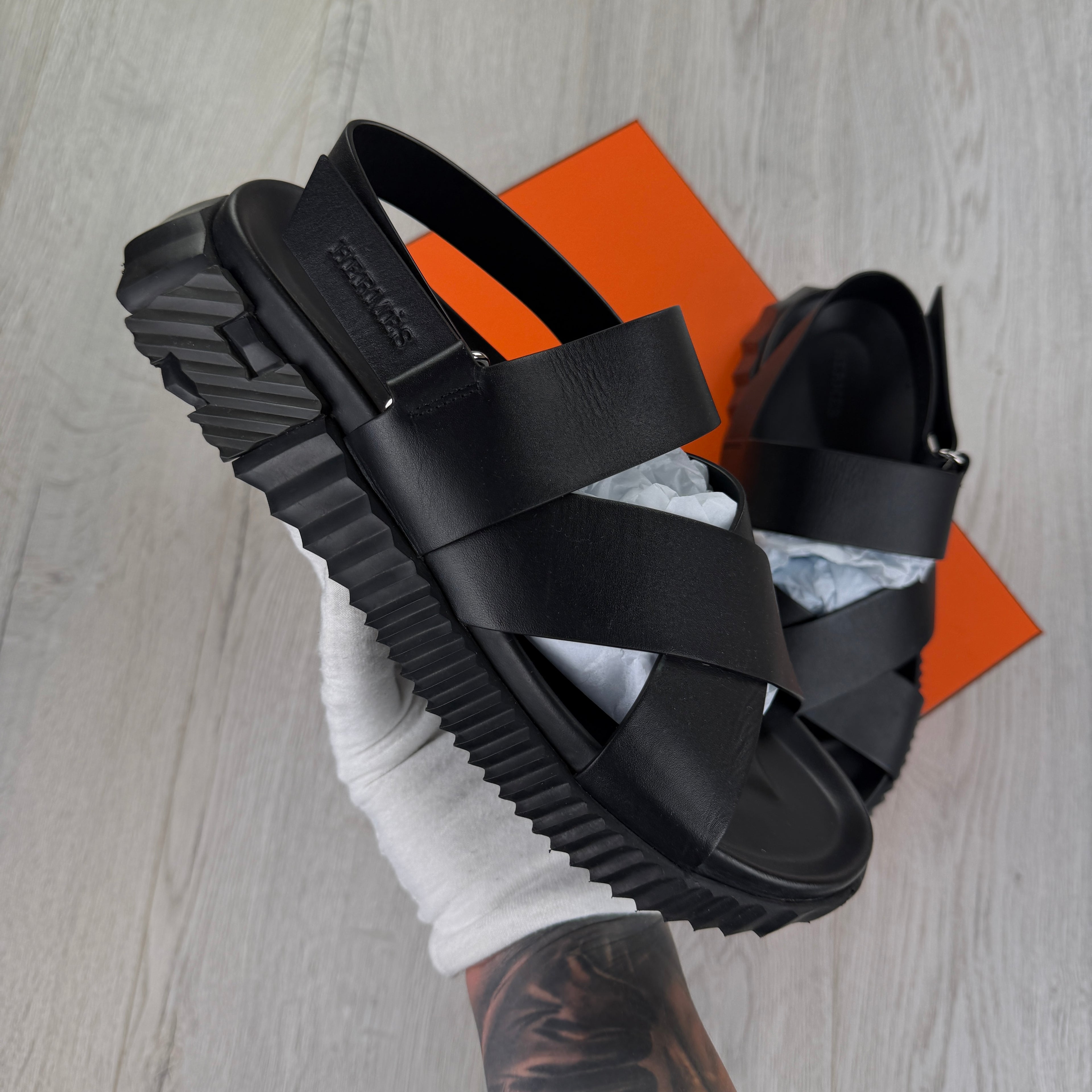 Hermes Men’s Black Sandals - Uk 9