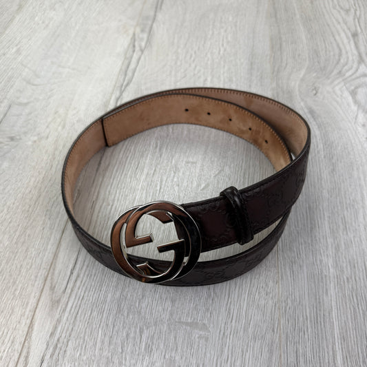 Gucci Web Interlock GG Silver Buckle Belt - 95 (Fit Uk 30-34)