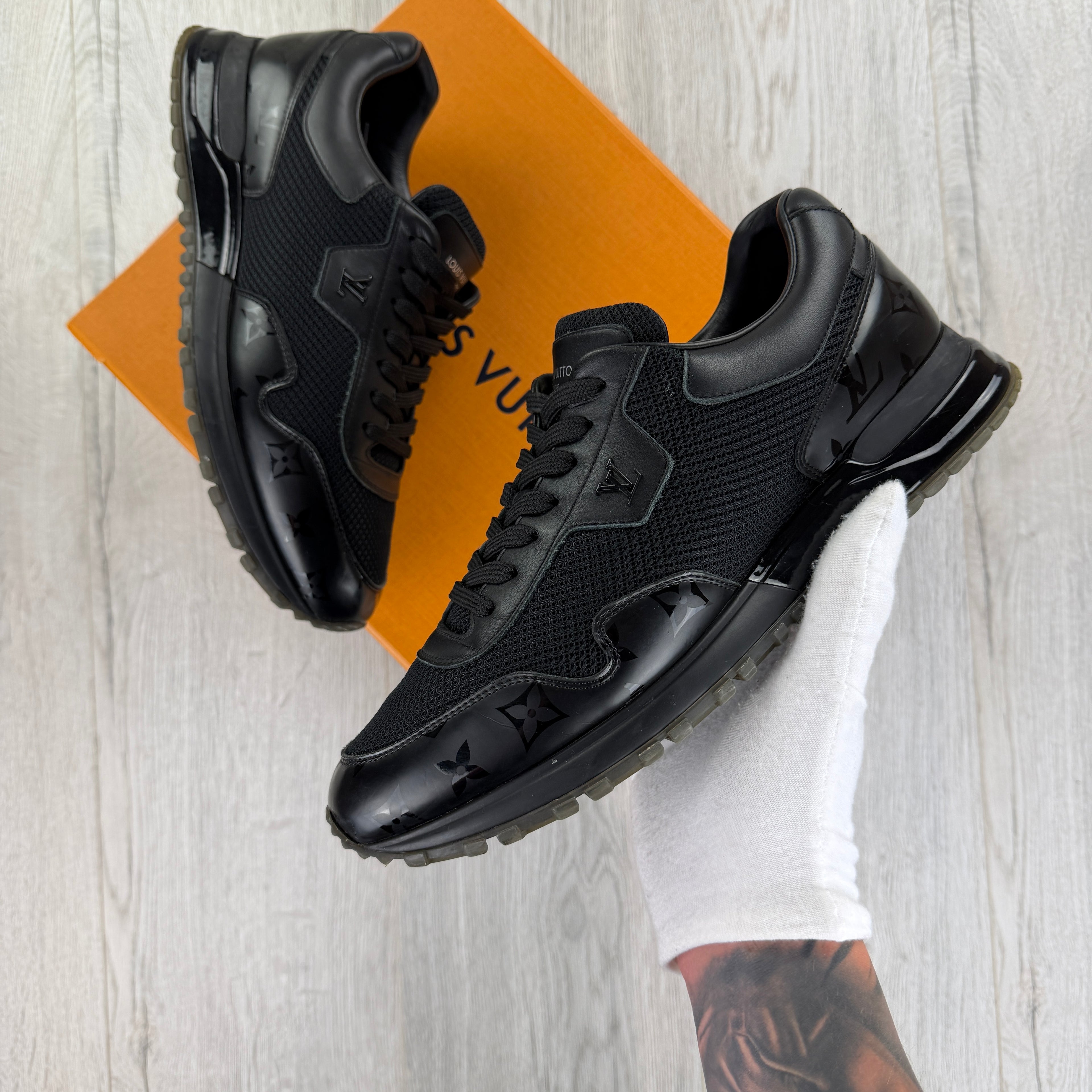 Louis Vuitton Men’s Black Monogram Leather Sneakers - Uk 8 (Fit 8.5)