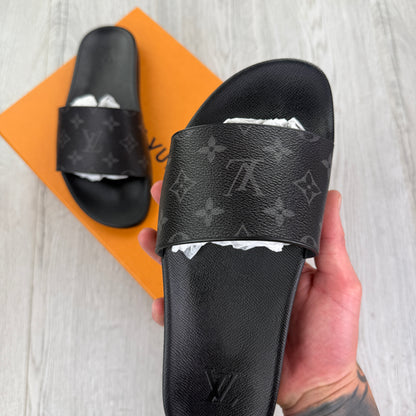 Louis Vuitton Men’s Black Leather Sliders - Uk 7 (Fit 8)