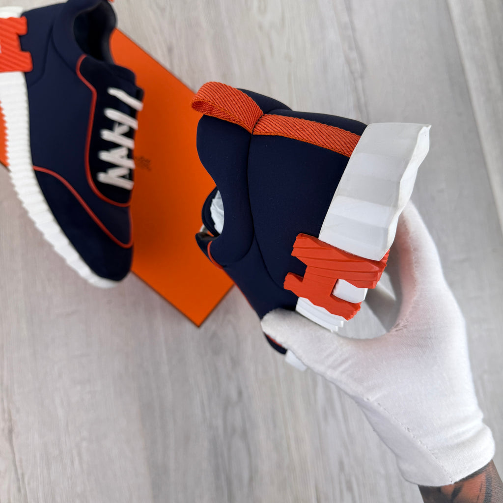 Hermes Men’s Navy Orange Bouncing Sneakers - 45 (Fit Uk 11)