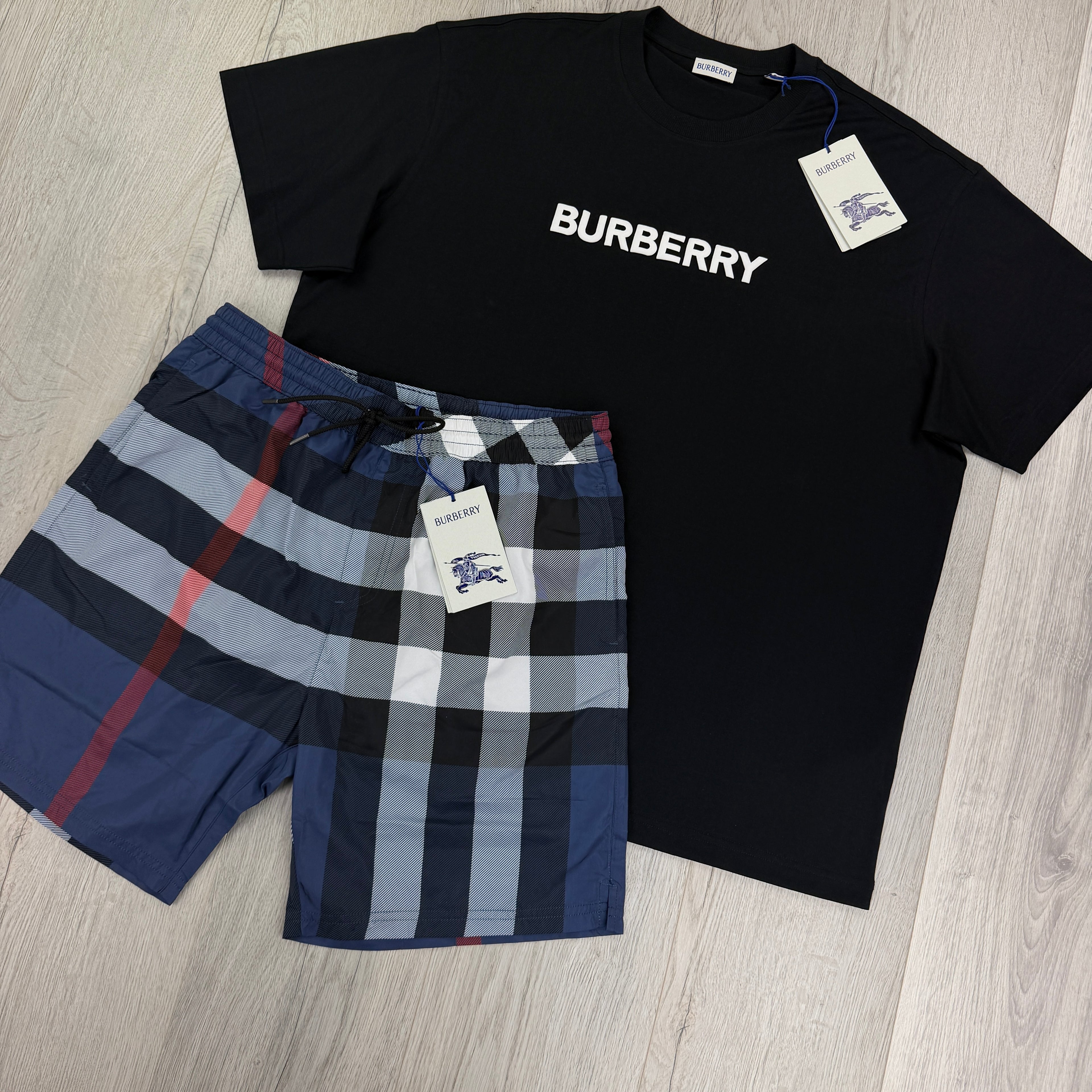 Burberry Men’s Black T-shirt & Navy Swim Short Set