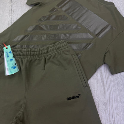 Off White Men’s Khaki T-shirt & Shorts Set - Medium