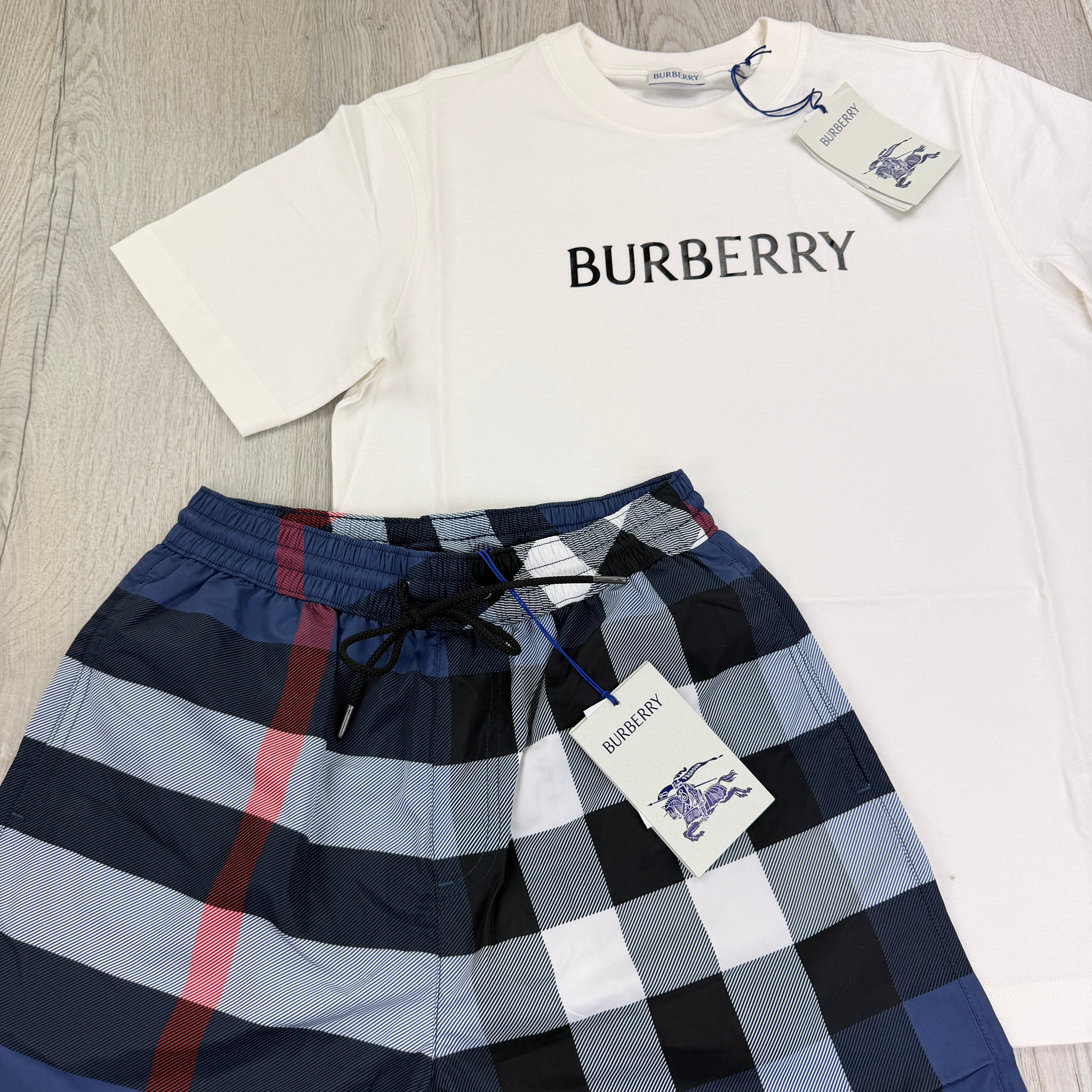 Burberry Men’s White T-shirt & Shorts Set