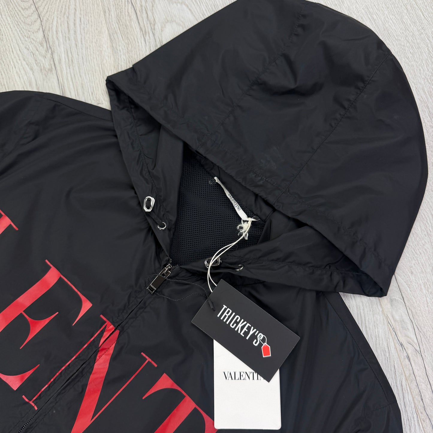 Valentino Men’s Black Windbreaker Jacket Red Logo - Size 50 (Fits Medium)
