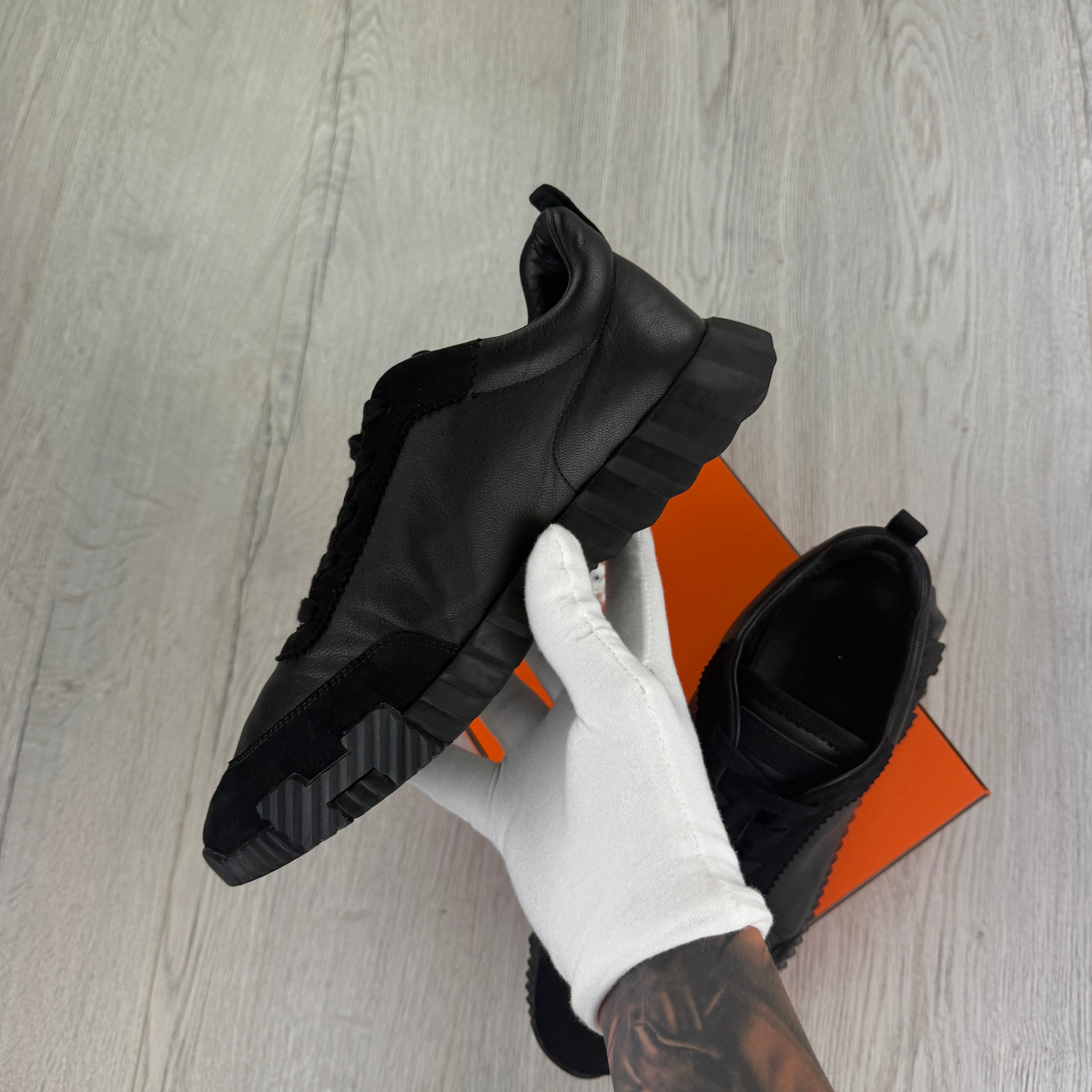 Hermes Men’s All Black Suede Bouncing Sneakers - 42.5 Fit (Uk 8.5)