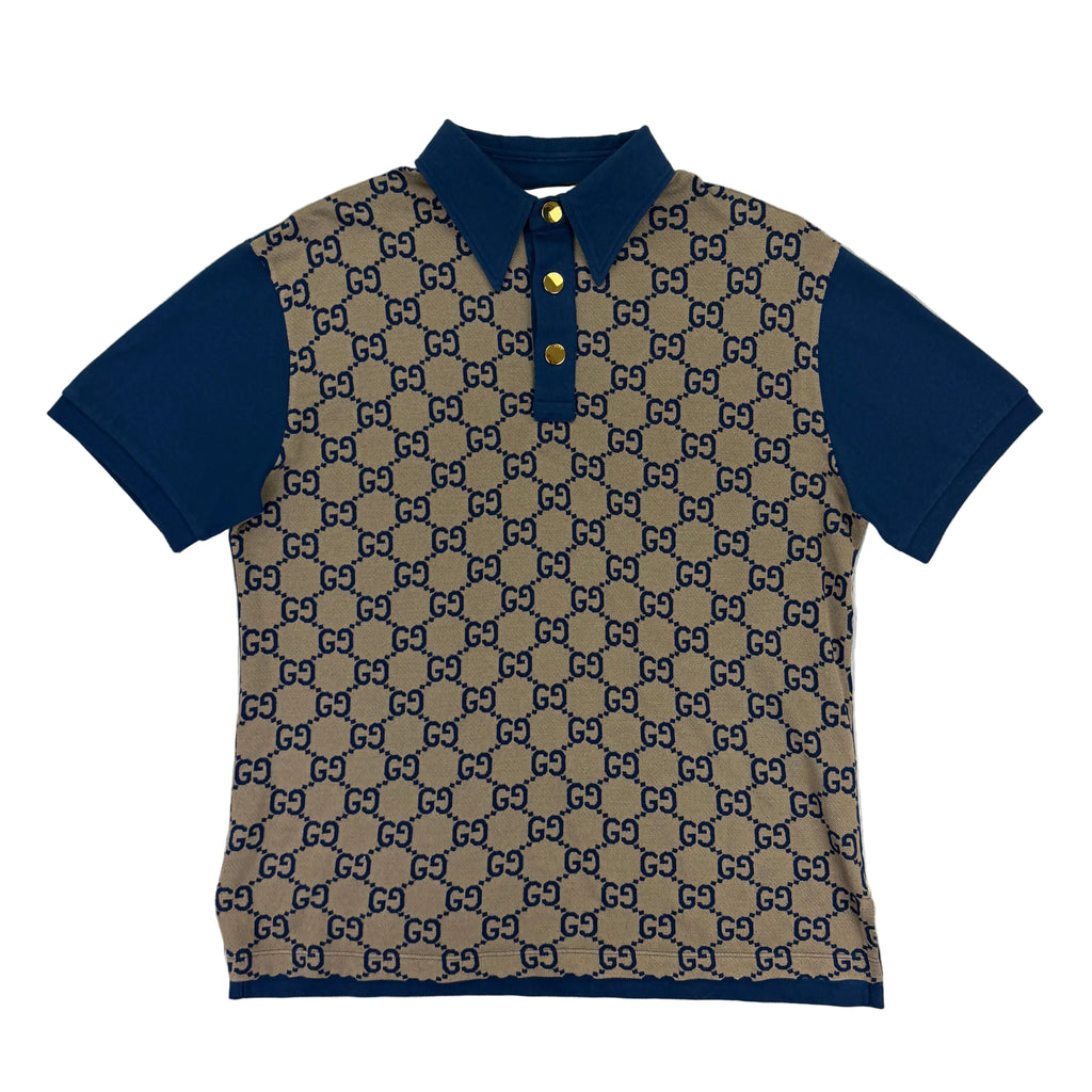 Gucci Men’s Beige & Navy GG Interlocking Polo - Slim