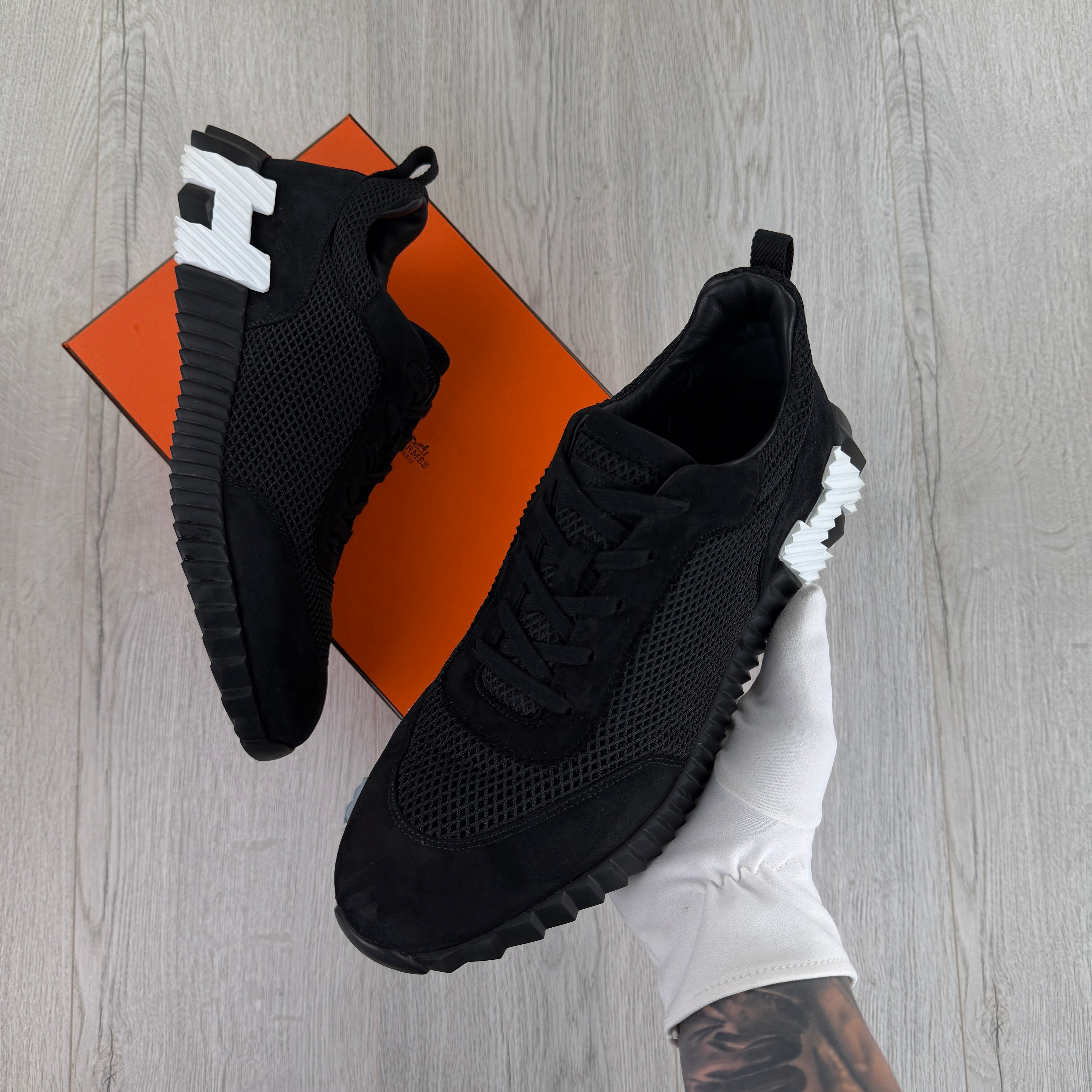 Hermes Men’s Black White Suede Bouncing Sneakers - 46 (Fit Uk 11)