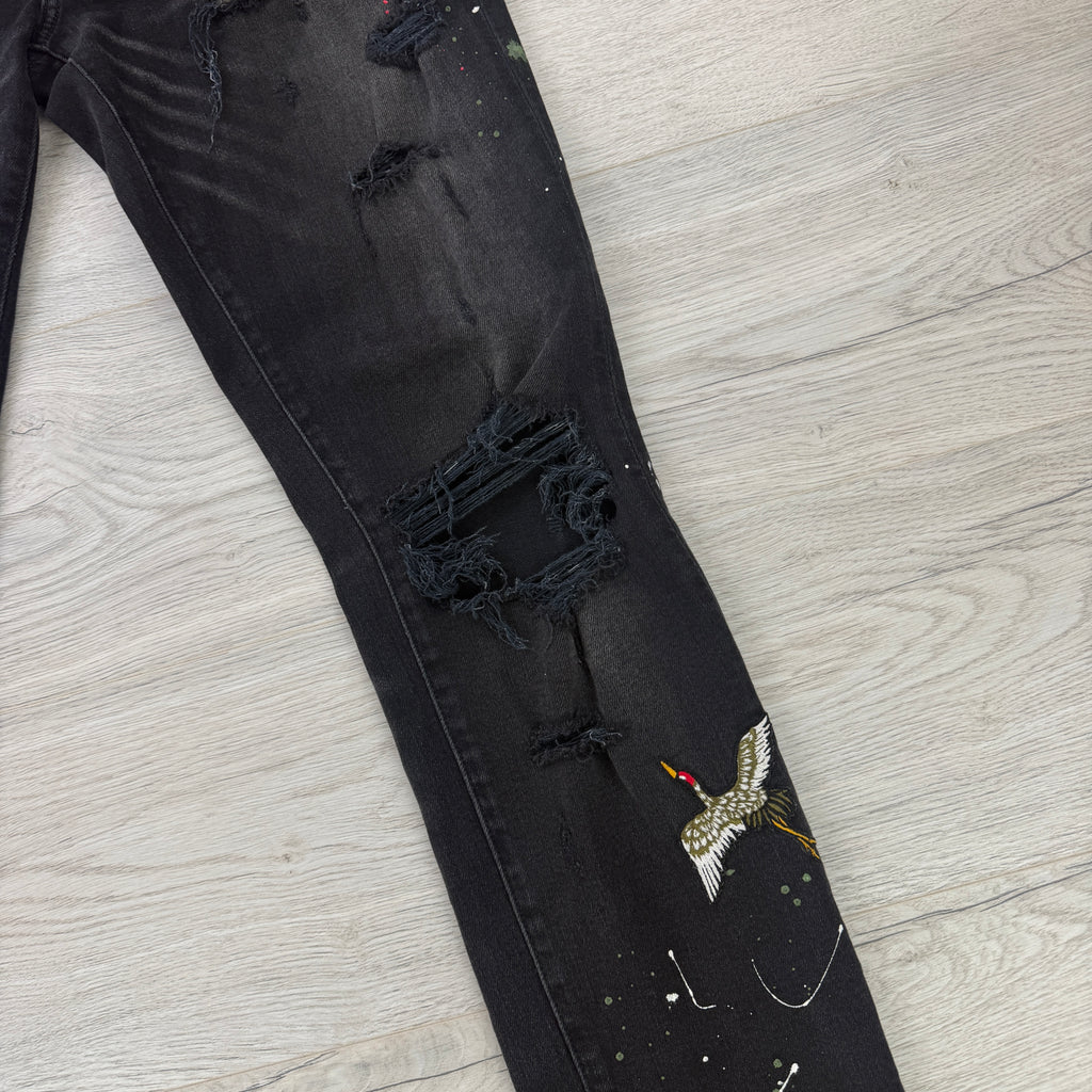 Amiri Men’s MX1 Aged Black Distressed Jeans - Uk 34