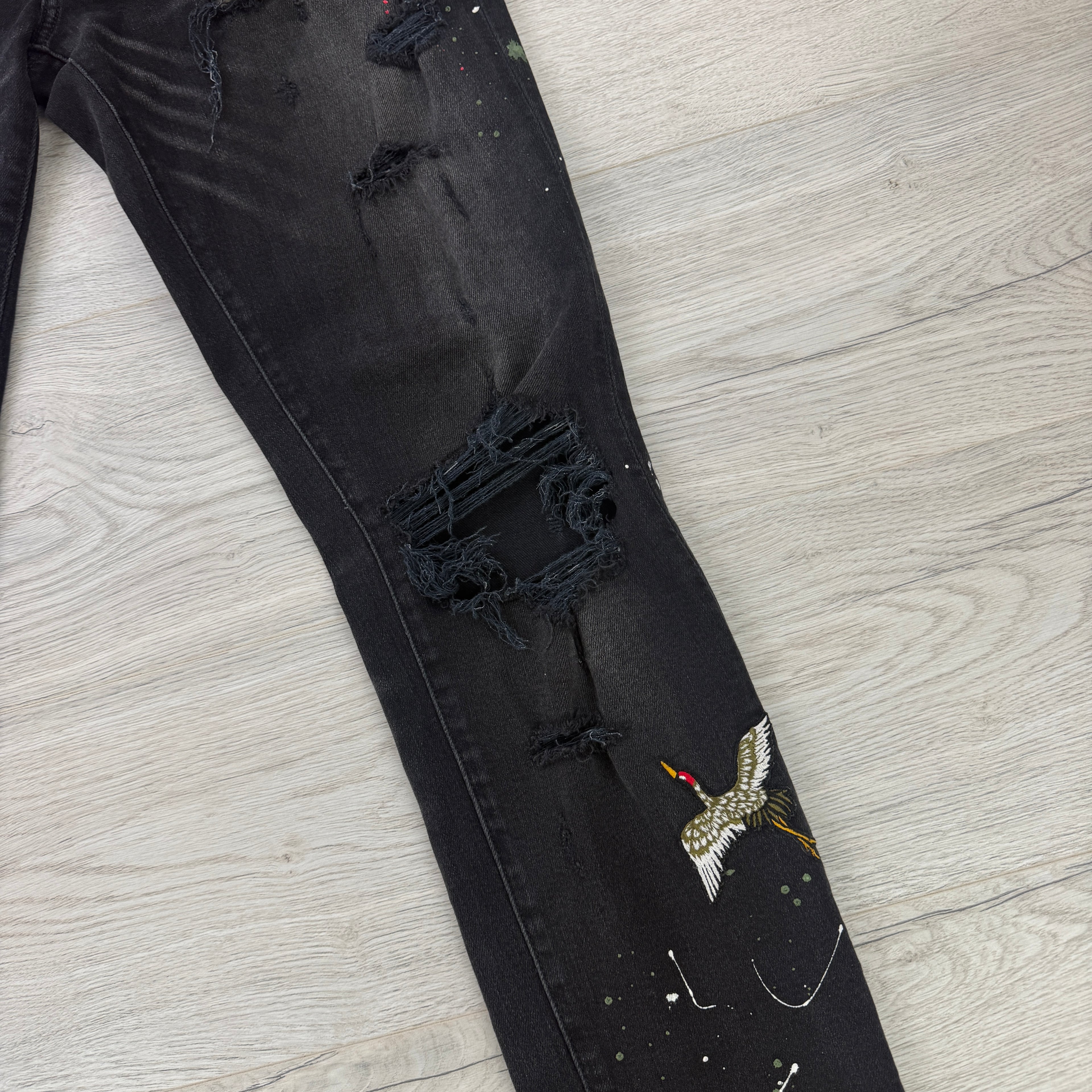 Amiri Men’s MX1 Aged Black Distressed Jeans - Uk 34