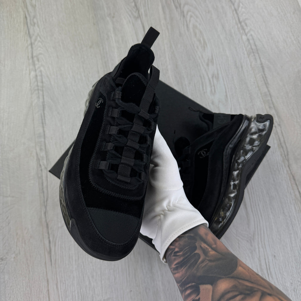 Chanel Men’s Triple Black Sock CC Runners - Uk 9