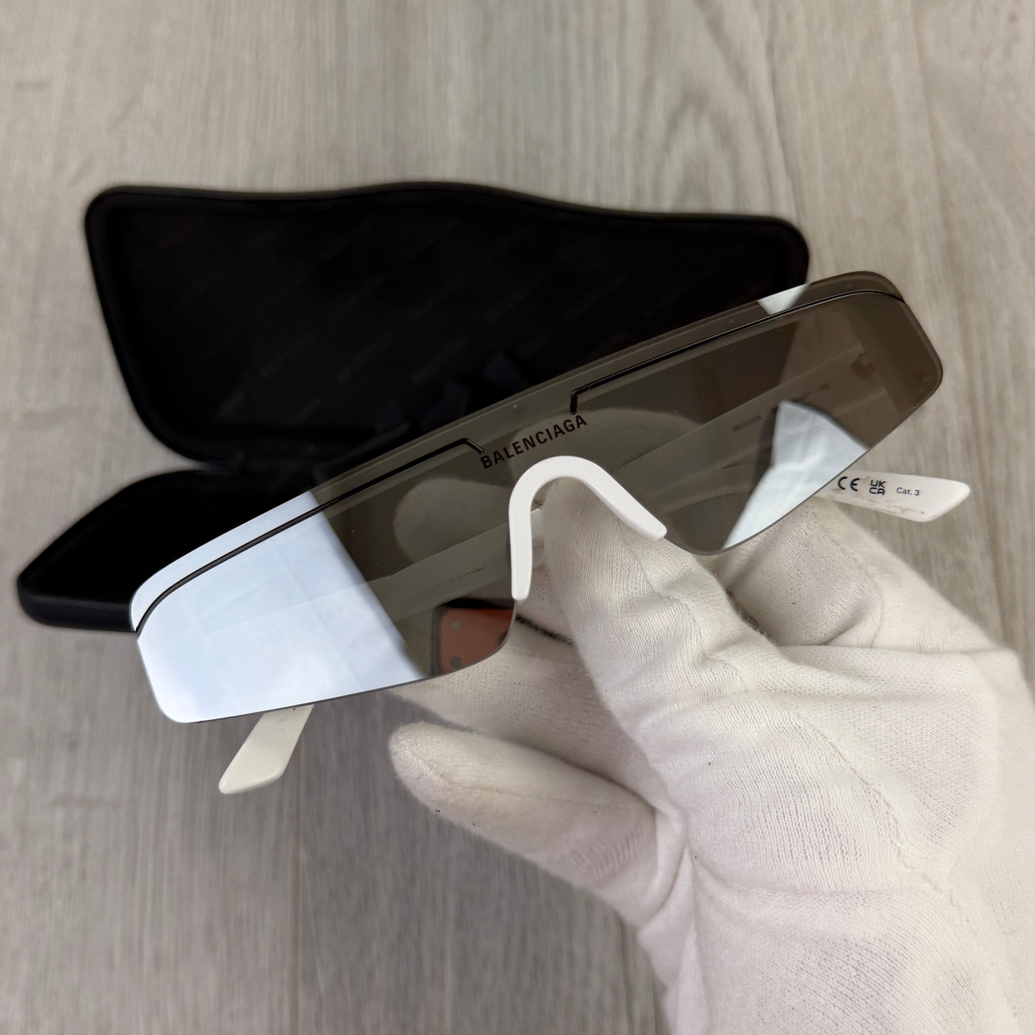 Balenciaga BB0003S-002 White Rectangular Unisex Sunglasses
